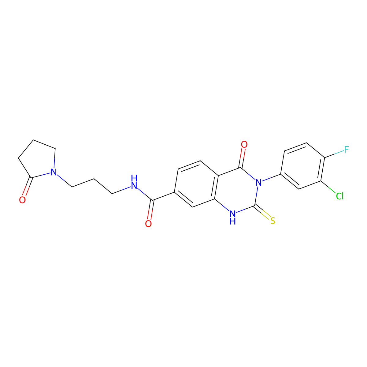 3-(3-chloro-4-fluorophenyl)-4-oxo-N-[3-(2-oxopyrrolidin-1-yl)propyl]-2-sulfanylidene-1H-quinazoline-7-carboxamide molecular structure, CAS 403720-42-3