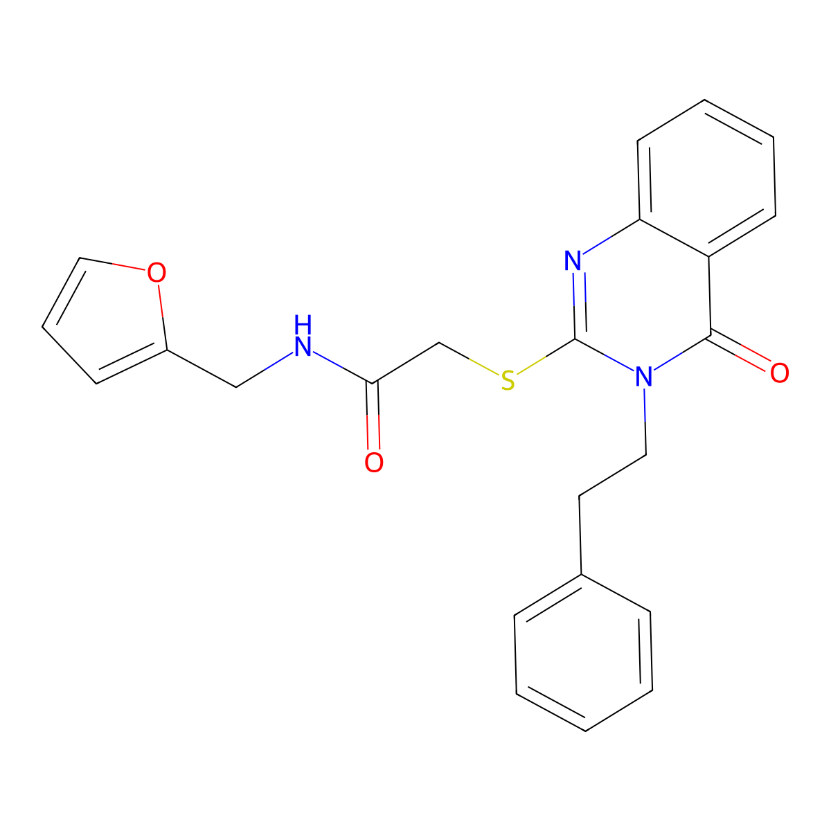 N-(2-furylmethyl)-2-{[4-oxo-3-(2-phenylethyl)-3,4-dihydroquinazolin-2-yl]thio}acetamide molecular structure, CAS 403722-92-9