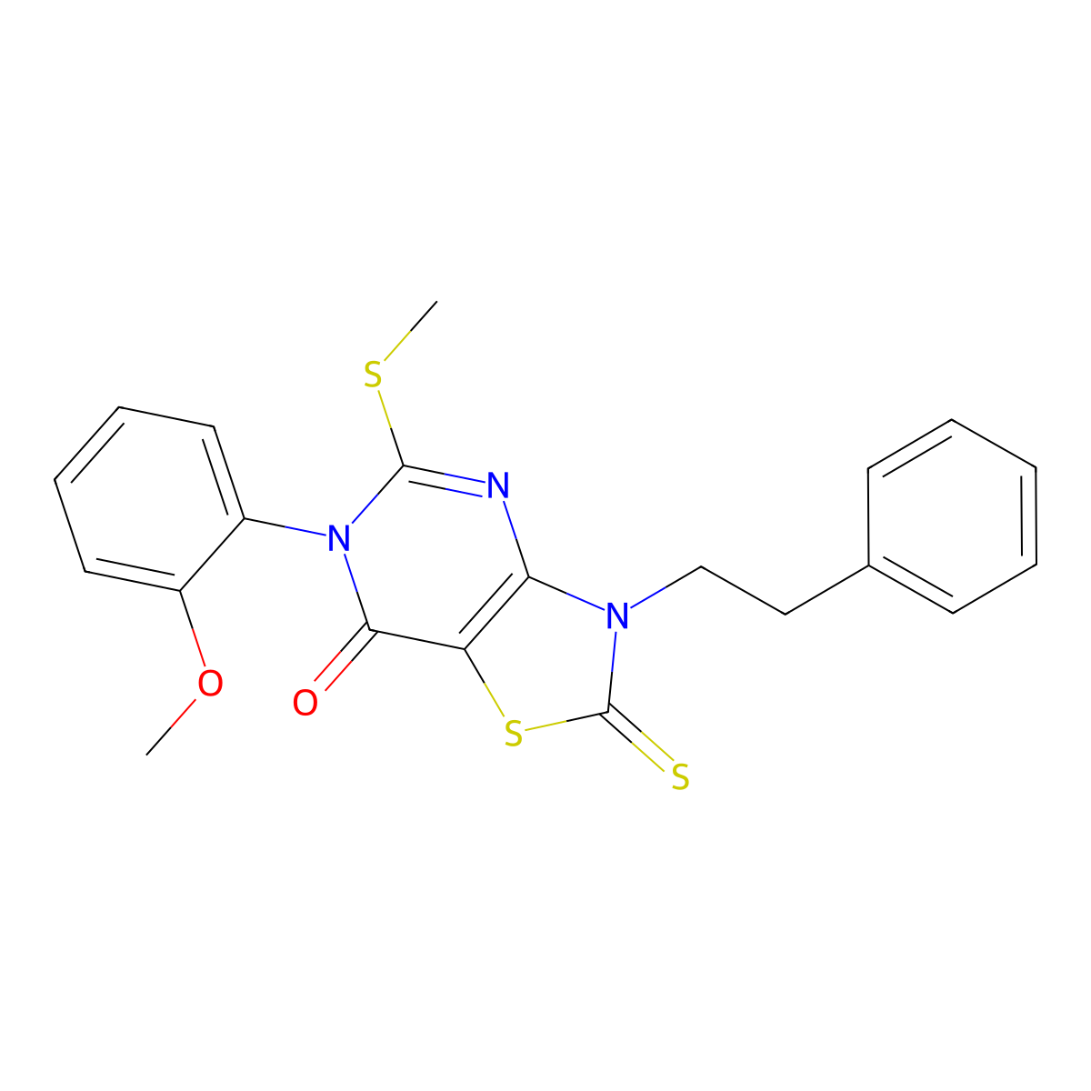 6-(2-methoxyphenyl)-5-(methylsulfanyl)-3-(2-phenylethyl)-2-sulfanylidene-2H,3H,6H,7H-[1,3]thiazolo[4,5-d]pyrimidin-7-one molecular structure, CAS 403727-48-0
