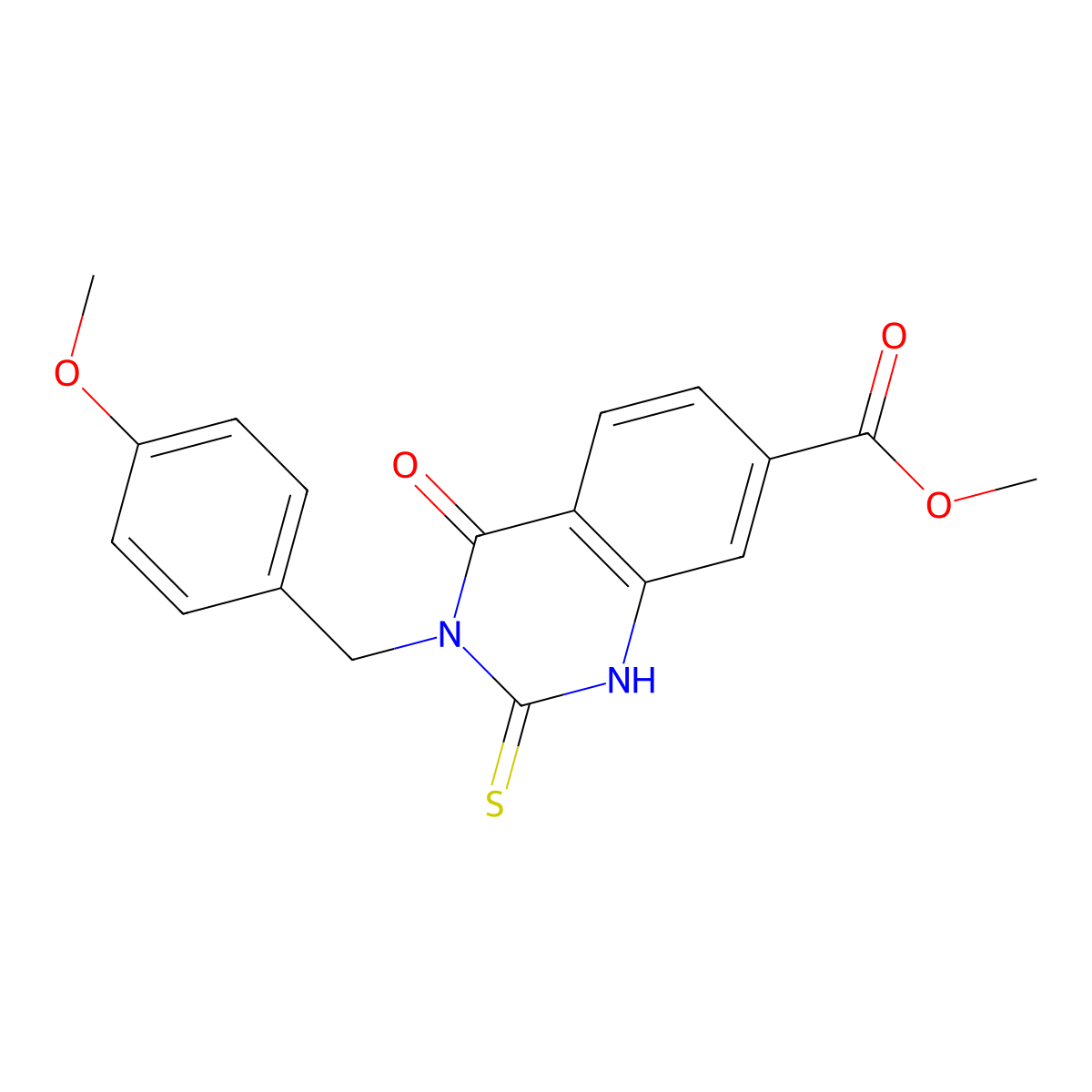Methyl 3-(4-methoxybenzyl)-4-oxo-2-thioxo-1,2,3,4-tetrahydroquinazoline-7-carboxylate molecular structure, CAS 403727-66-2