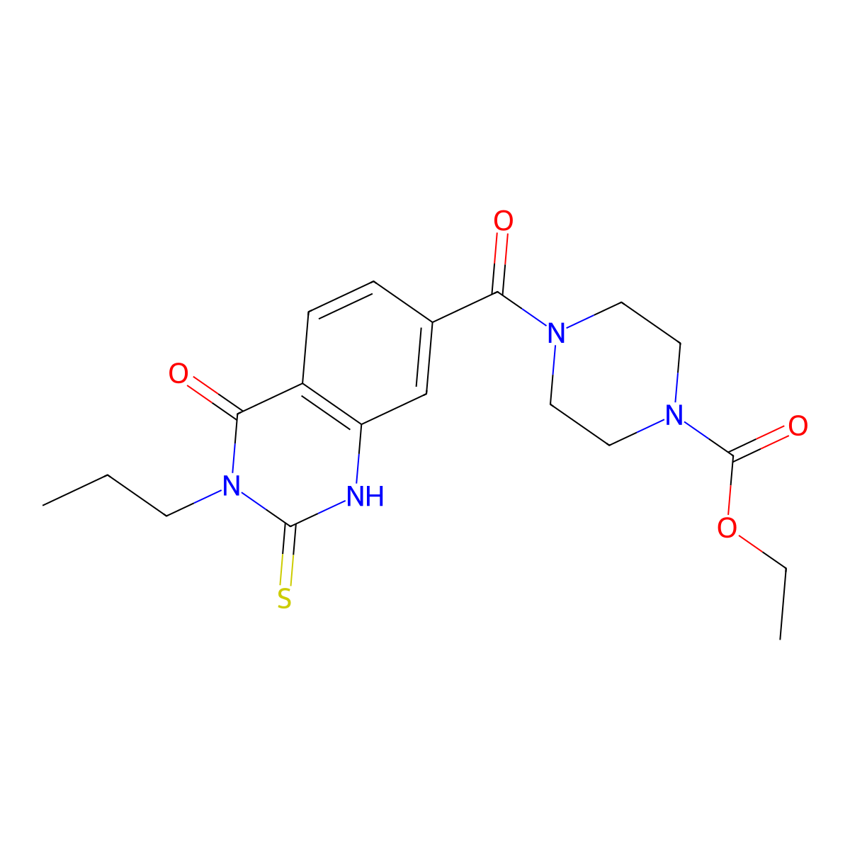 Ethyl 4-(4-oxo-3-propyl-2-sulfanylidene-1H-quinazoline-7-carbonyl)piperazine-1-carboxylate molecular structure, CAS 403728-08-5