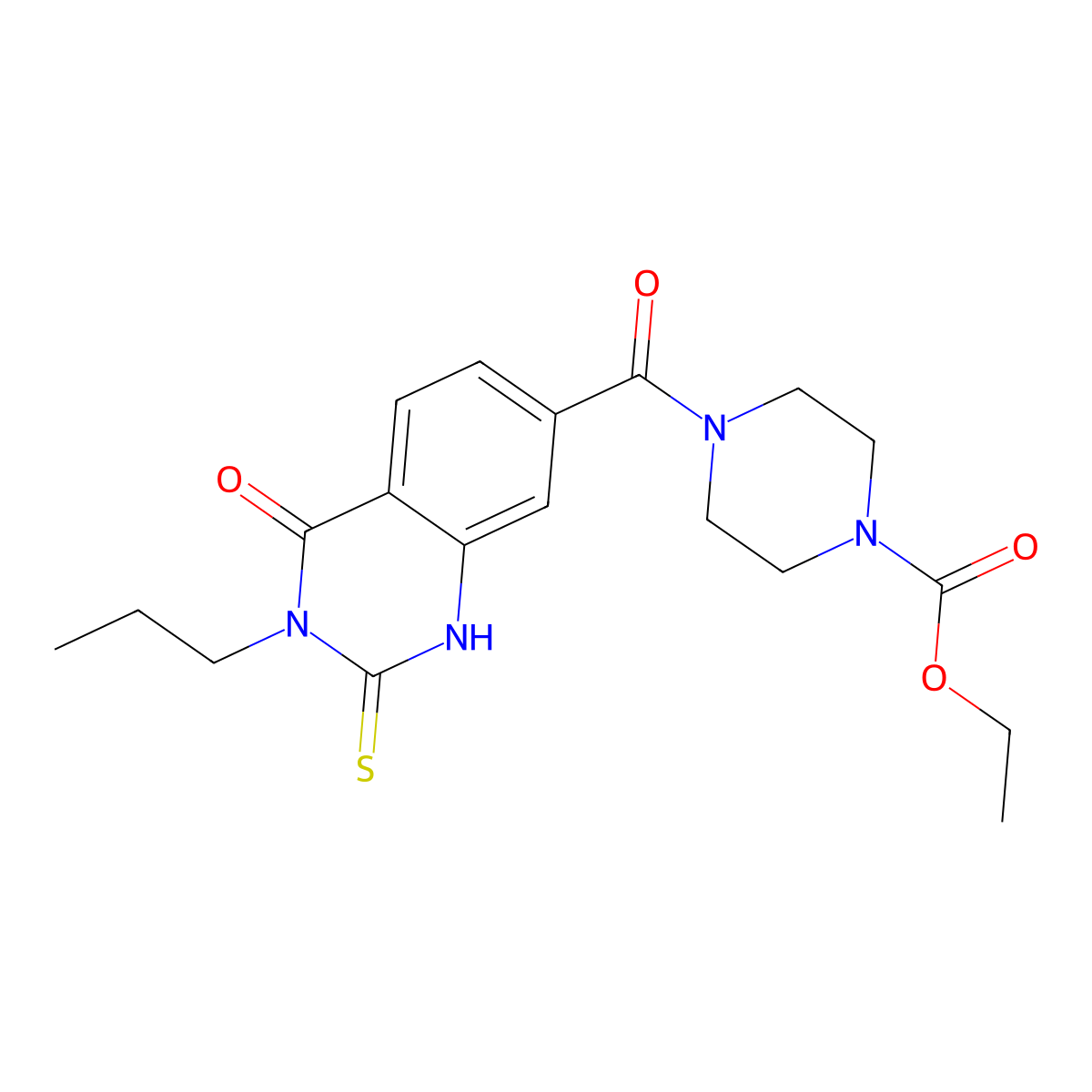 Ethyl 4-(4-oxo-3-propyl-2-sulfanylidene-1H-quinazoline-7-carbonyl)piperazine-1-carboxylate molecular structure, CAS 403728-08-5
