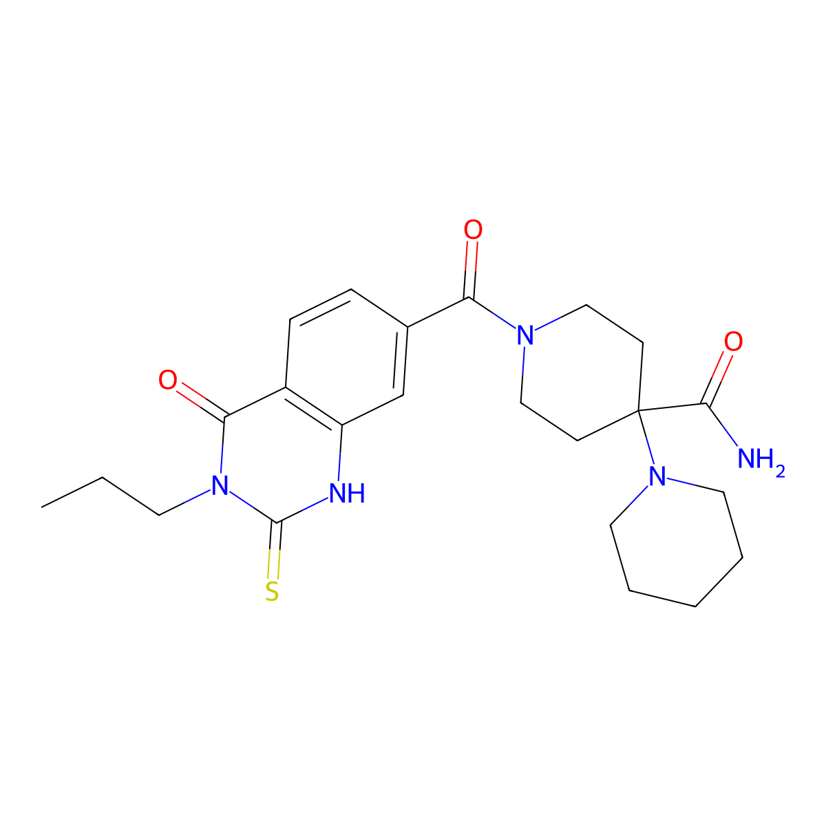 1-(4-oxo-3-propyl-2-sulfanylidene-1H-quinazoline-7-carbonyl)-4-piperidin-1-ylpiperidine-4-carboxamide molecular structure, CAS 403728-54-1