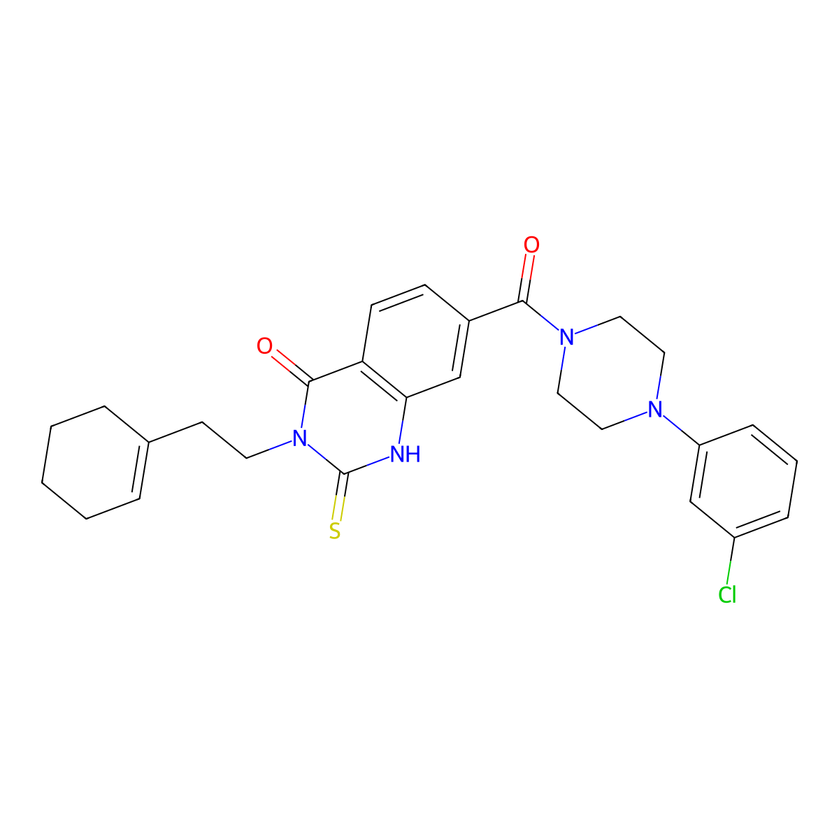 7-[4-(3-chlorophenyl)piperazine-1-carbonyl]-3-[2-(cyclohexen-1-yl)ethyl]-2-sulfanylidene-1H-quinazolin-4-one molecular structure, CAS 403728-68-7