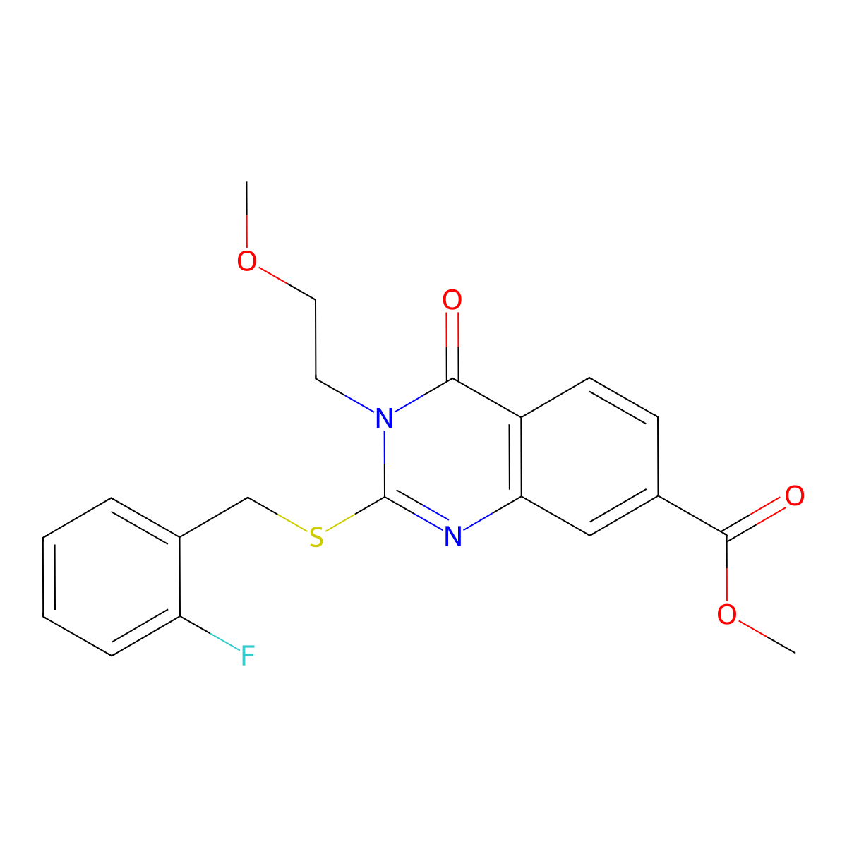 Methyl 2-[(2-fluorophenyl)methylsulfanyl]-3-(2-methoxyethyl)-4-oxoquinazoline-7-carboxylate molecular structure, CAS 403728-88-1