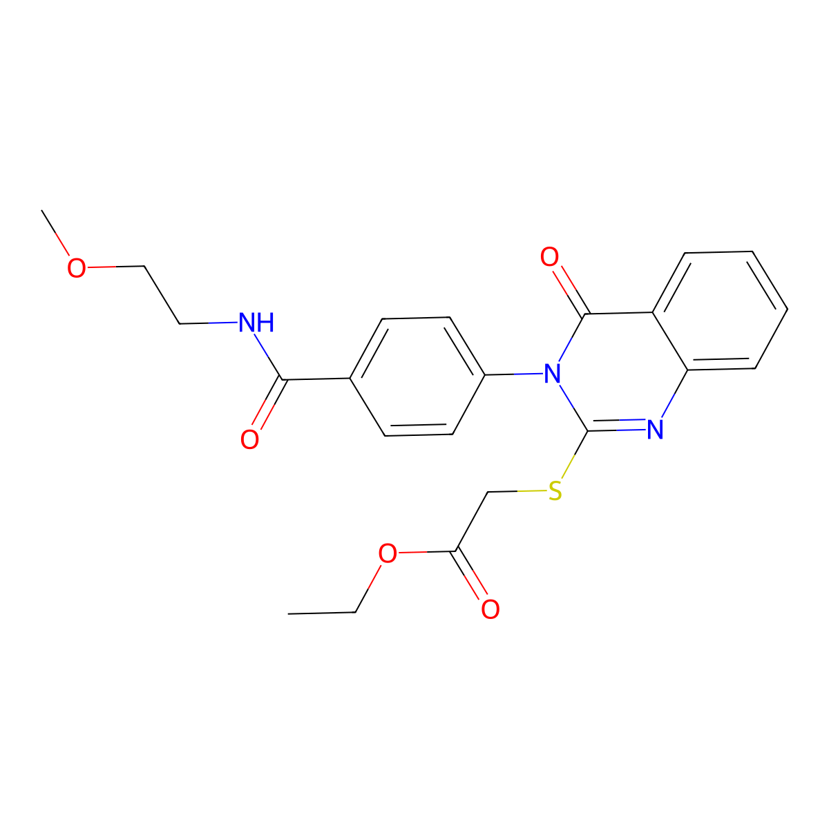 Ethyl 2-[3-[4-(2-methoxyethylcarbamoyl)phenyl]-4-oxoquinazolin-2-yl]sulfanylacetate molecular structure, CAS 403728-99-4