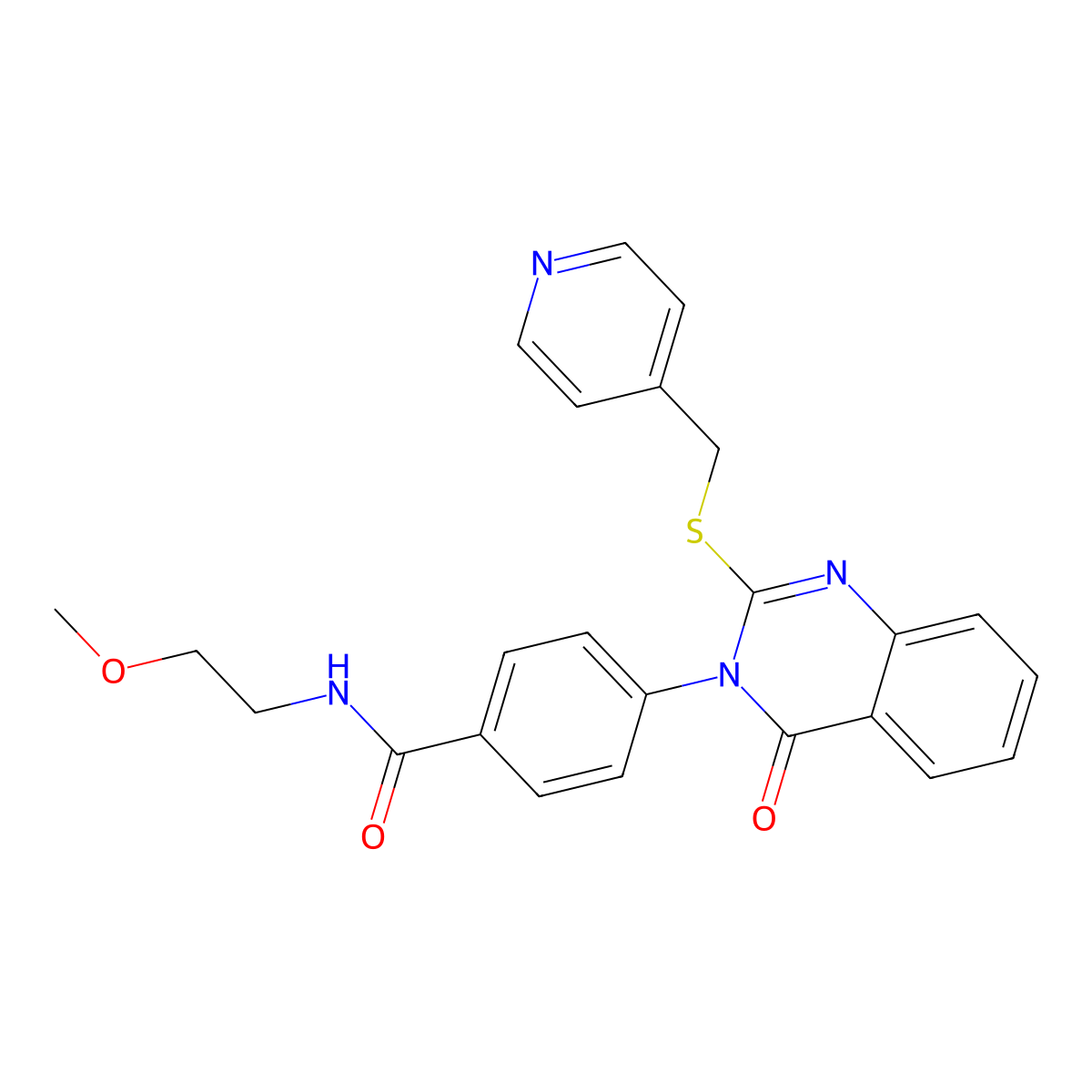 N-(2-methoxyethyl)-4-[4-oxo-2-(pyridin-4-ylmethylsulfanyl)quinazolin-3-yl]benzamide molecular structure, CAS 403729-02-2