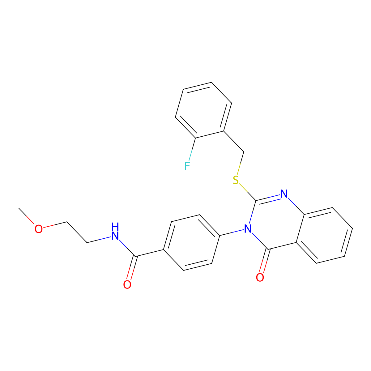 4-[2-[(2-fluorophenyl)methylsulfanyl]-4-oxoquinazolin-3-yl]-N-(2-methoxyethyl)benzamide molecular structure, CAS 403729-10-2