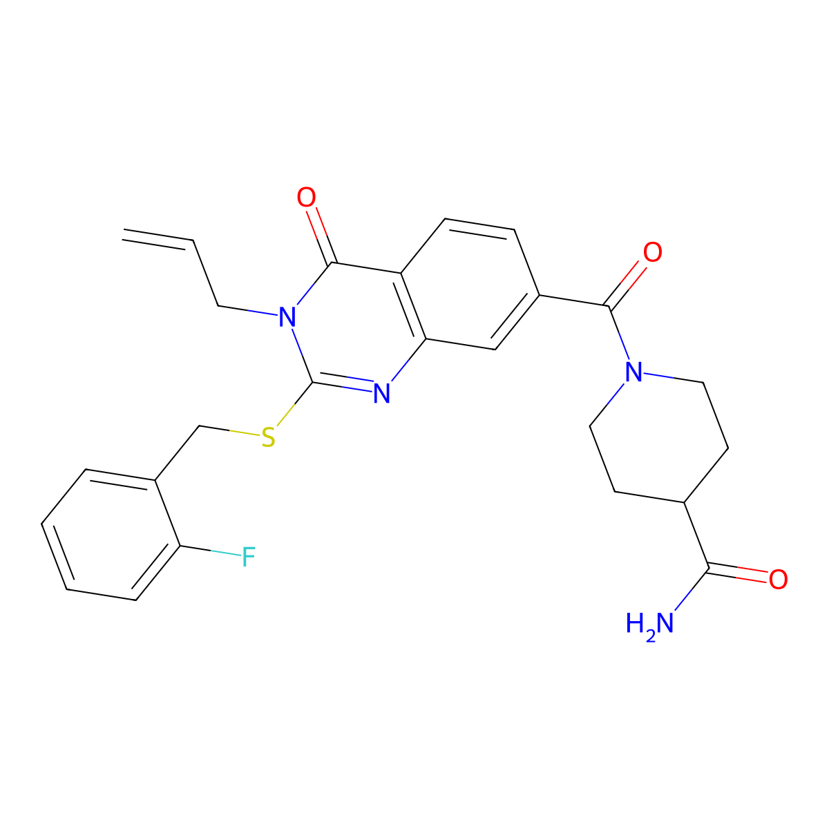 1-[2-[(2-Fluorophenyl)methylsulfanyl]-4-oxo-3-prop-2-enylquinazoline-7-carbonyl]piperidine-4-carboxamide molecular structure, CAS 403729-19-1