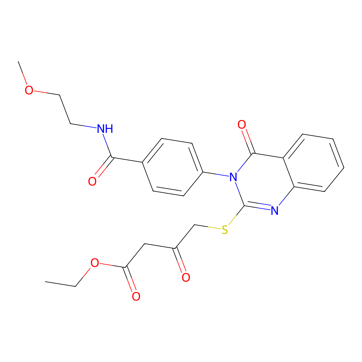 Ethyl 4-[3-[4-(2-methoxyethylcarbamoyl)phenyl]-4-oxoquinazolin-2-yl]sulfanyl-3-oxobutanoate molecular structure, CAS 403729-22-6
