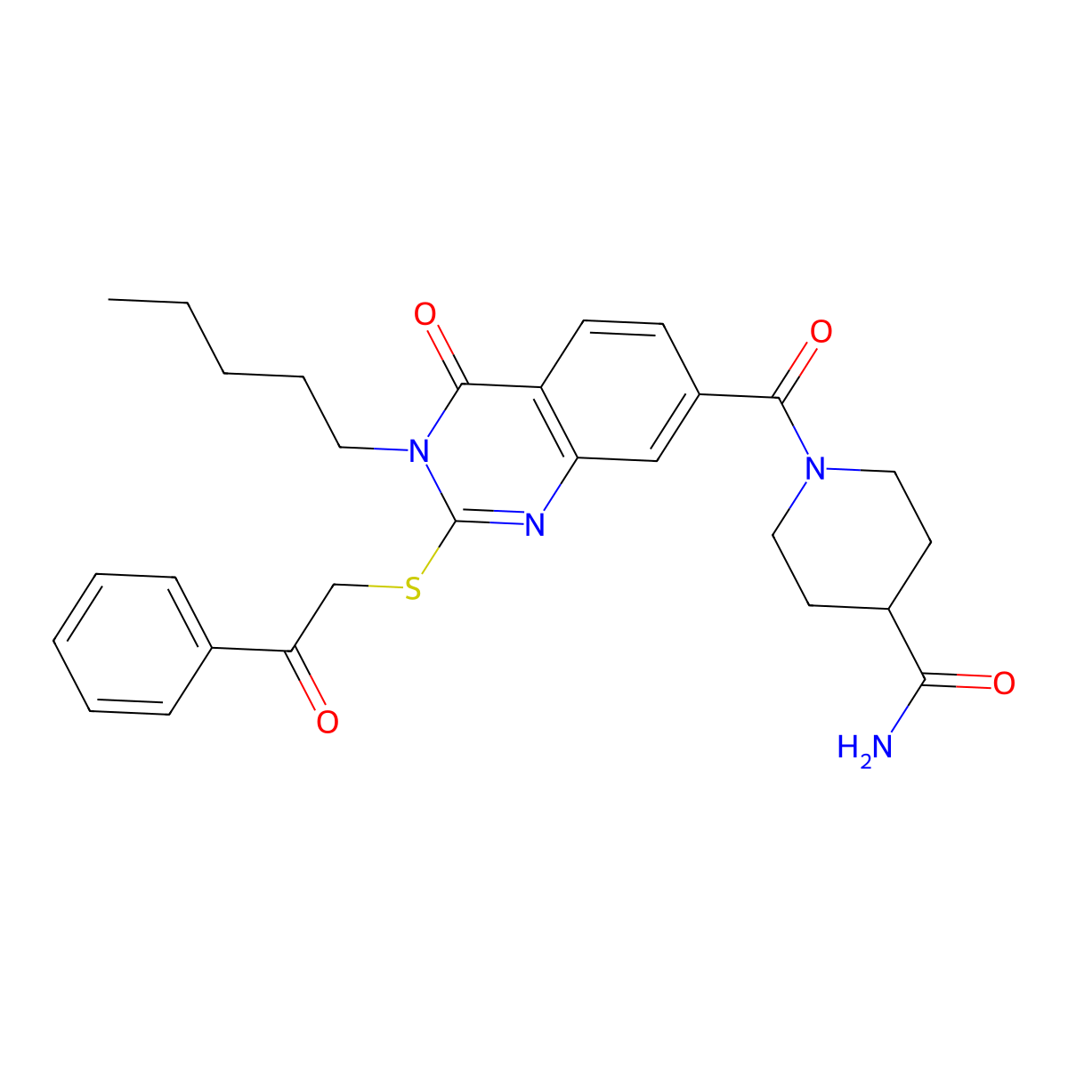 1-(4-Oxo-3-pentyl-2-phenacylsulfanylquinazoline-7-carbonyl)piperidine-4-carboxamide molecular structure, CAS 403729-45-3