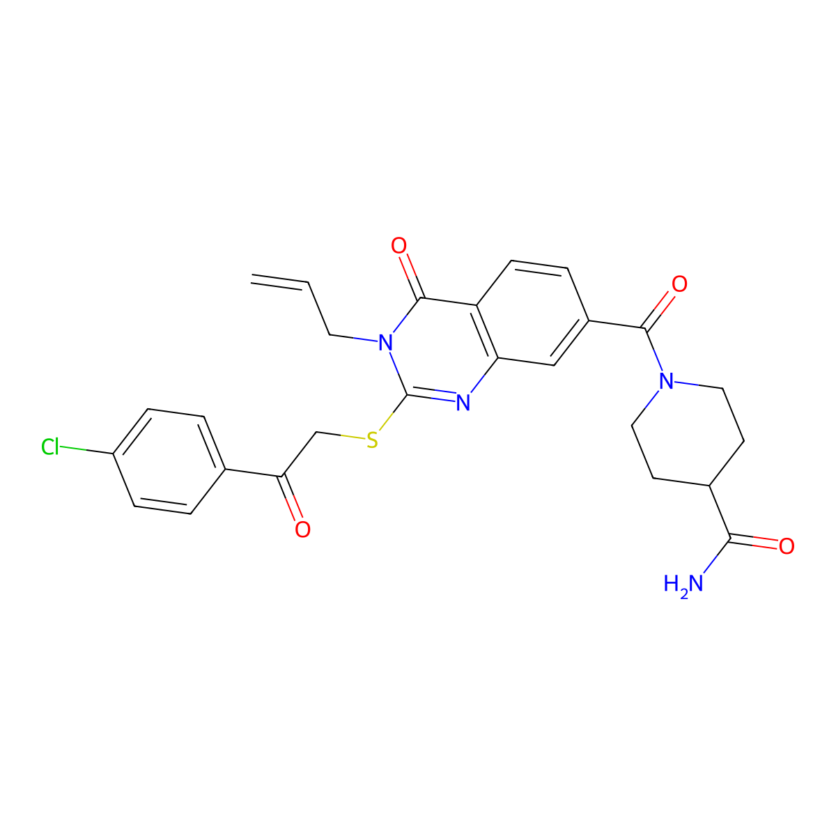 1-[2-[2-(4-Chlorophenyl)-2-oxoethyl]sulfanyl-4-oxo-3-prop-2-enylquinazoline-7-carbonyl]piperidine-4-carboxamide molecular structure, CAS 403729-49-7