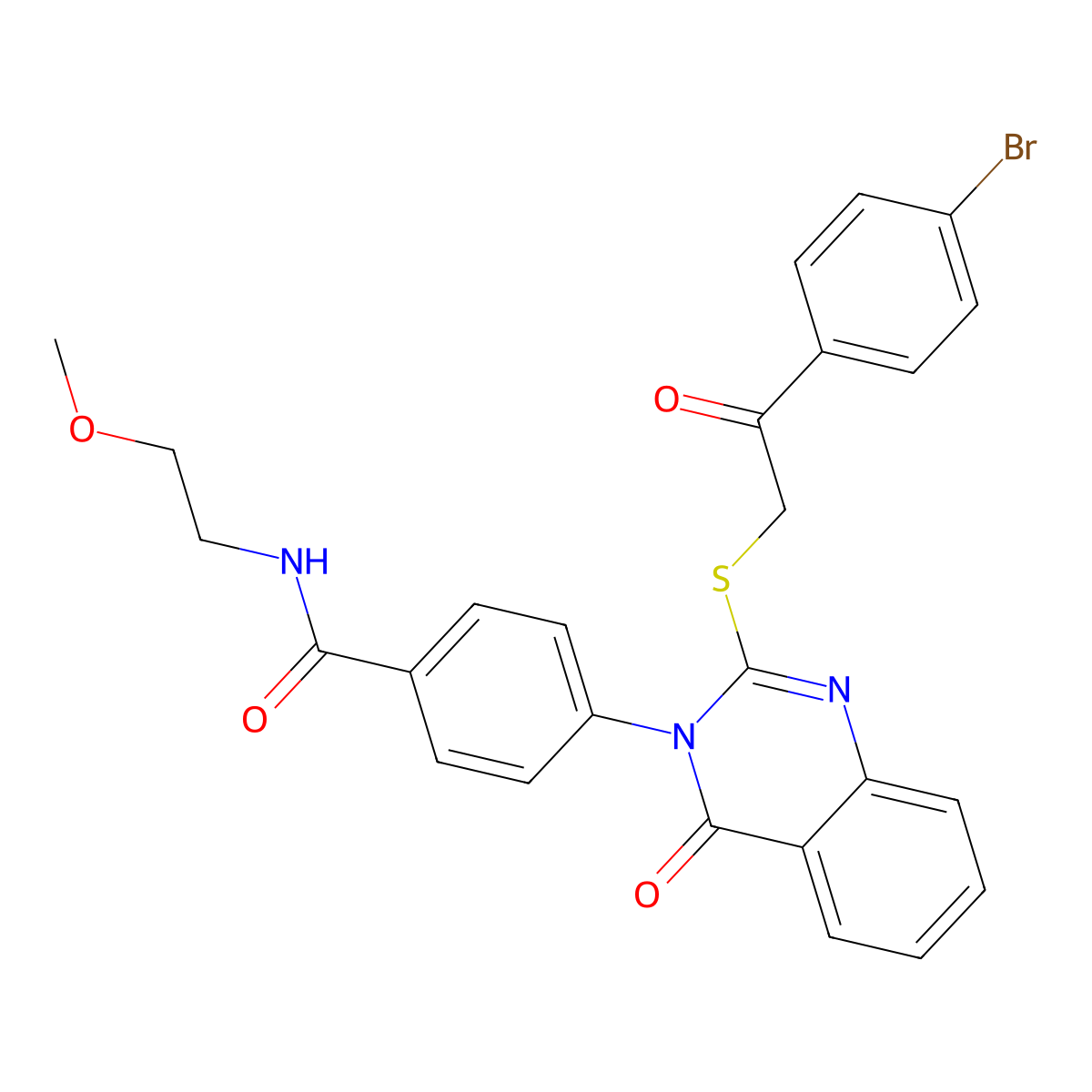 4-[2-[2-(4-bromophenyl)-2-oxoethyl]sulfanyl-4-oxoquinazolin-3-yl]-N-(2-methoxyethyl)benzamide molecular structure, CAS 403729-59-9