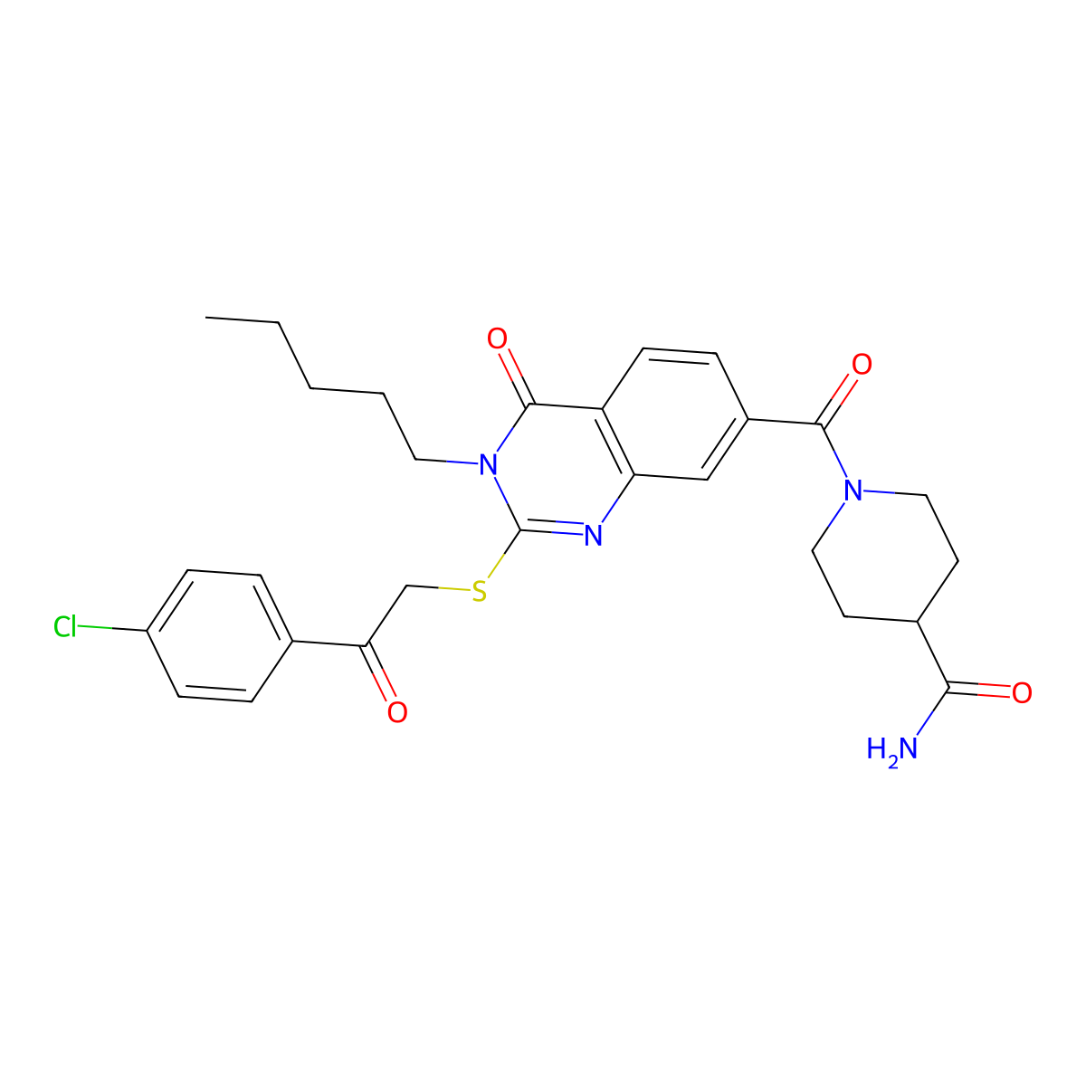 1-[2-[2-(4-Chlorophenyl)-2-oxoethyl]sulfanyl-4-oxo-3-pentylquinazoline-7-carbonyl]piperidine-4-carboxamide molecular structure, CAS 403729-60-2