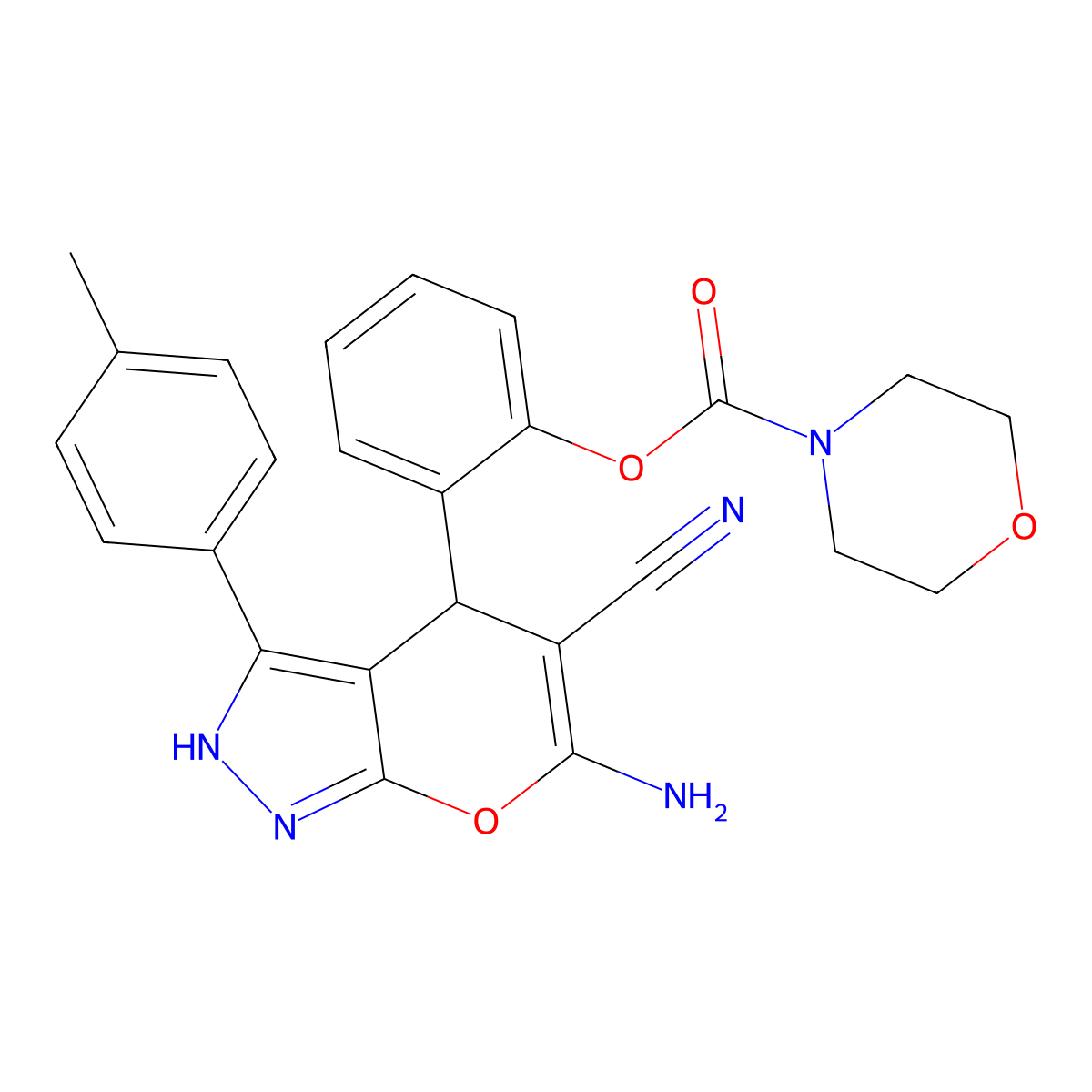 2-(6-Amino-5-cyano-3-(p-tolyl)-1,4-dihydropyrano[2,3-c]pyrazol-4-yl)phenyl morpholine-4-carboxylate molecular structure, CAS 403731-98-6