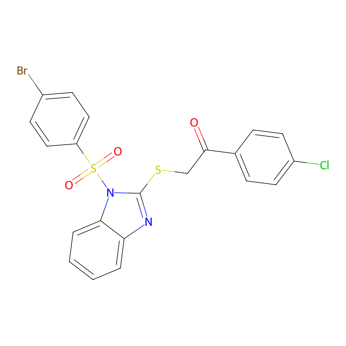 2-((1-((4-bromophenyl)sulfonyl)-1H-benzo[d]imidazol-2-yl)thio)-1-(4-chlorophenyl)ethanone molecular structure, CAS 403732-72-9