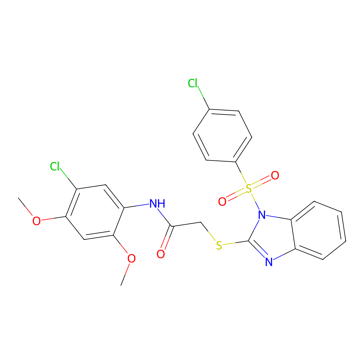 N-(5-chloro-2,4-dimethoxyphenyl)-2-((1-((4-chlorophenyl)sulfonyl)-1H-benzo[d]imidazol-2-yl)thio)acetamide molecular structure, CAS 403732-91-2