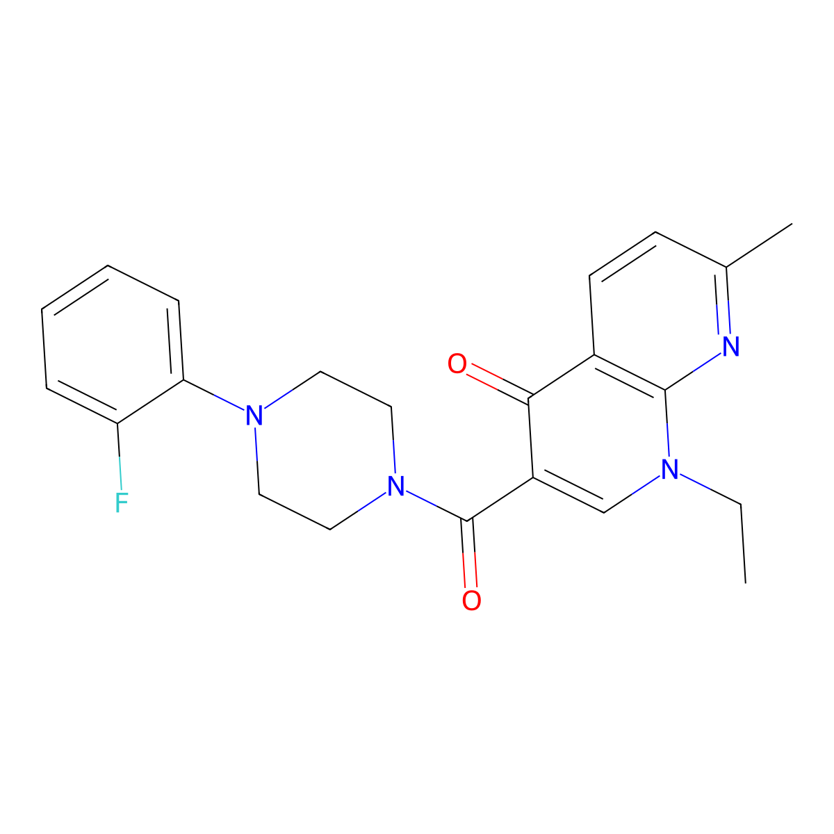1-ethyl-3-(4-(2-fluorophenyl)piperazine-1-carbonyl)-7-methyl-1,8-naphthyridin-4(1H)-one molecular structure, CAS 403734-28-1