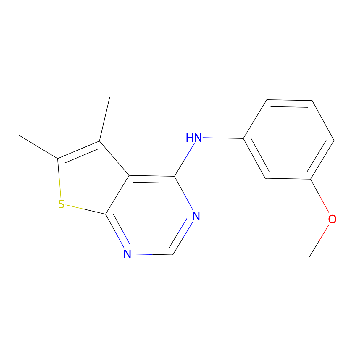 N-(5,6-dimethylthieno[2,3-d]pyrimidin-4-yl)-N-(3-methoxyphenyl)amine molecular structure, CAS 403734-37-2