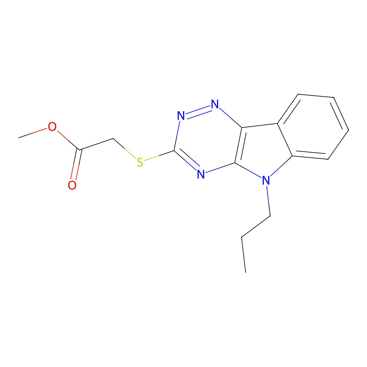 methyl [(5-propyl-5H-[1,2,4]triazino[5,6-b]indol-3-yl)sulfanyl]acetate molecular structure, CAS 403735-40-0