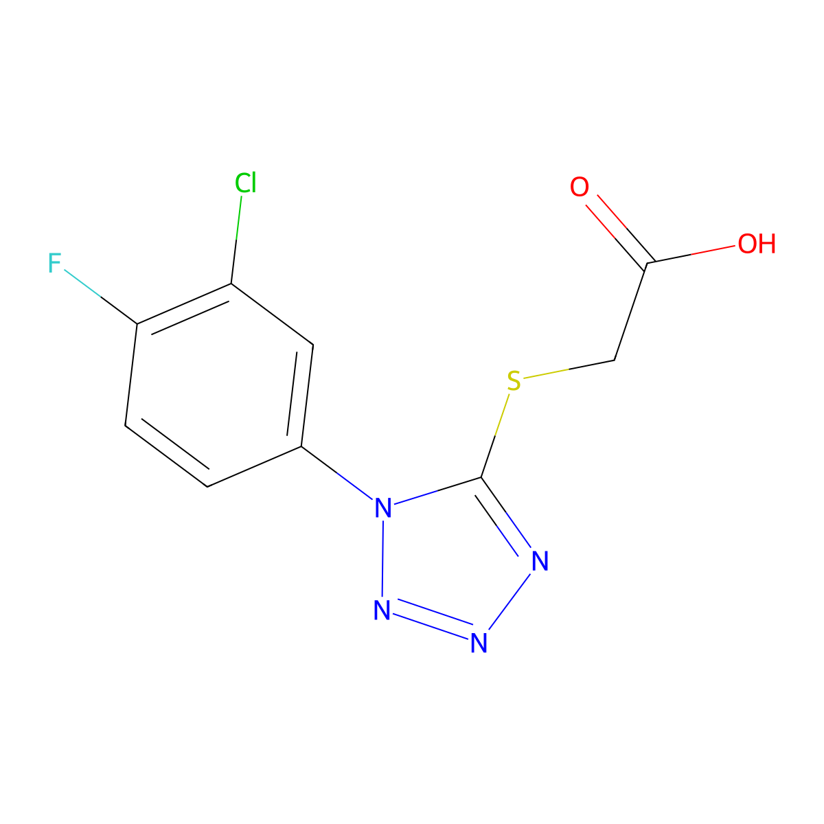 {[1-(3-chloro-4-fluorophenyl)-1H-tetrazol-5-yl]sulfanyl}acetic acid molecular structure, CAS 403735-60-4