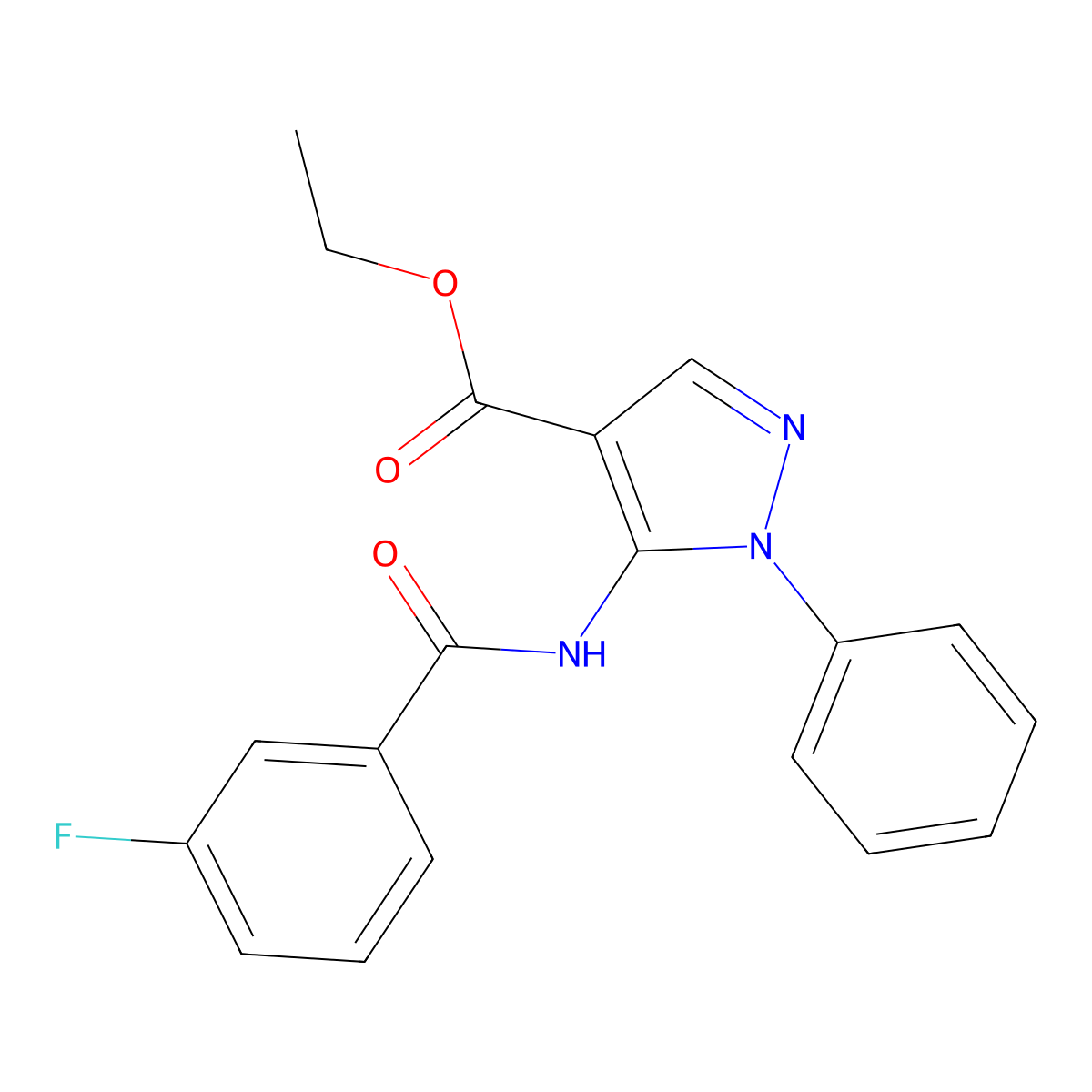 ethyl 5-{[(3-fluorophenyl)carbonyl]amino}-1-phenyl-1H-pyrazole-4-carboxylate molecular structure, CAS 403735-93-3