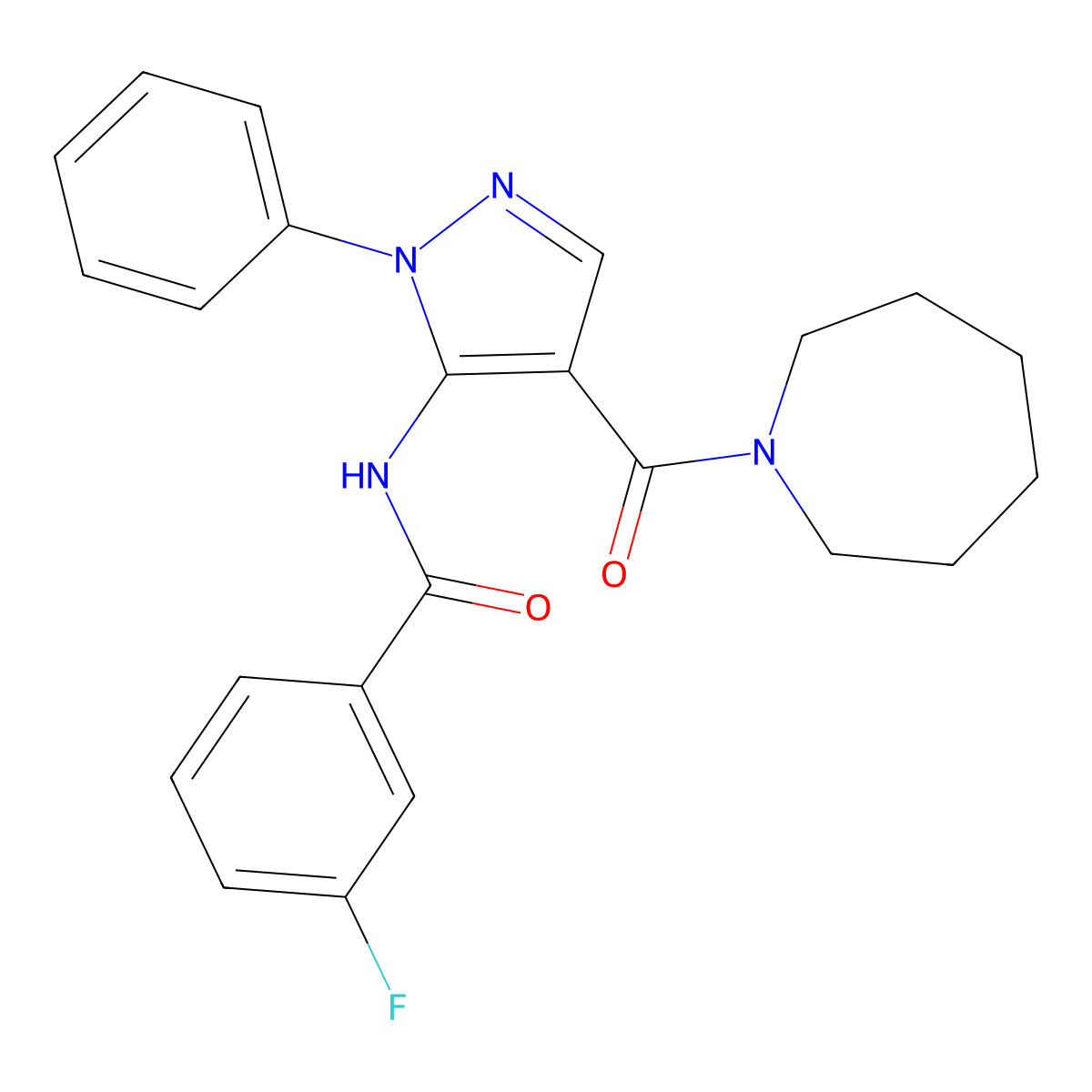 N-[4-(azepane-1-carbonyl)-2-phenylpyrazol-3-yl]-3-fluorobenzamide molecular structure, CAS 403736-02-7