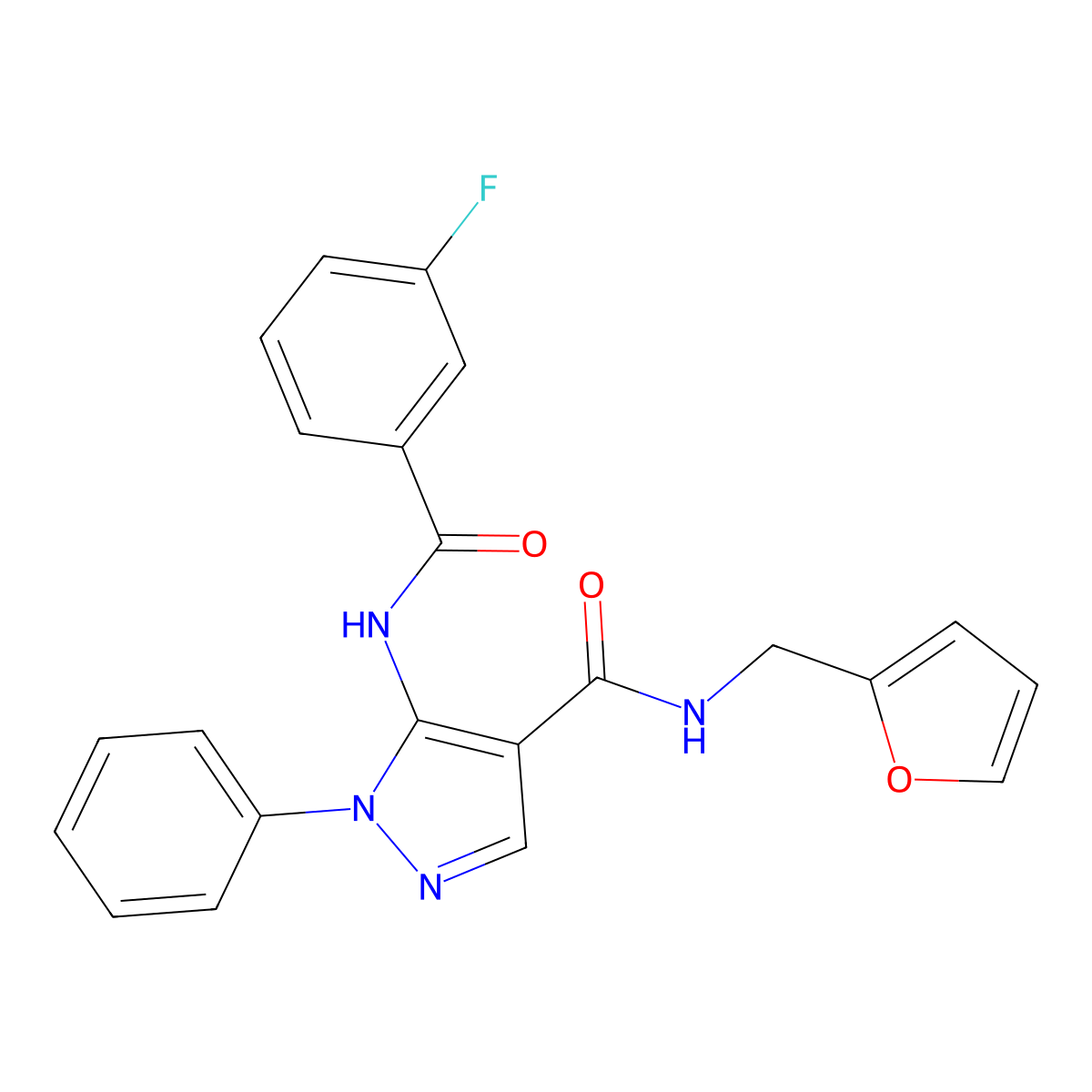 5-[(3-fluorobenzoyl)amino]-N-(furan-2-ylmethyl)-1-phenylpyrazole-4-carboxamide molecular structure, CAS 403736-03-8
