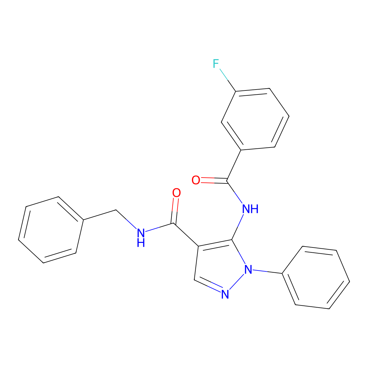 N-benzyl-5-[(3-fluorobenzoyl)amino]-1-phenylpyrazole-4-carboxamide molecular structure, CAS 403736-04-9