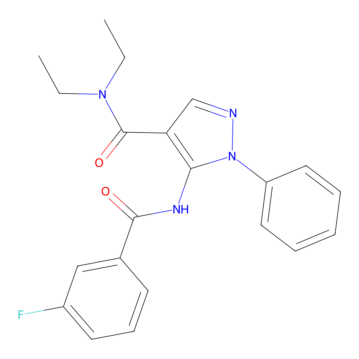 N,N-diethyl-5-[(3-fluorobenzoyl)amino]-1-phenylpyrazole-4-carboxamide molecular structure, CAS 403736-05-0