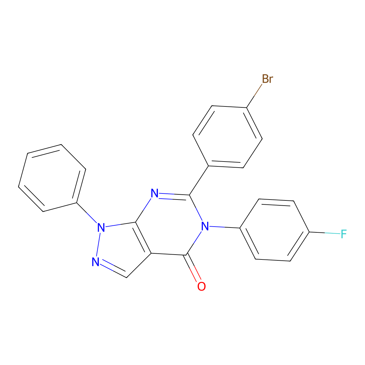 6-(4-Bromophenyl)-5-(4-fluorophenyl)-1-phenylpyrazolo[3,4-d]pyrimidin-4-one molecular structure, CAS 403797-13-7