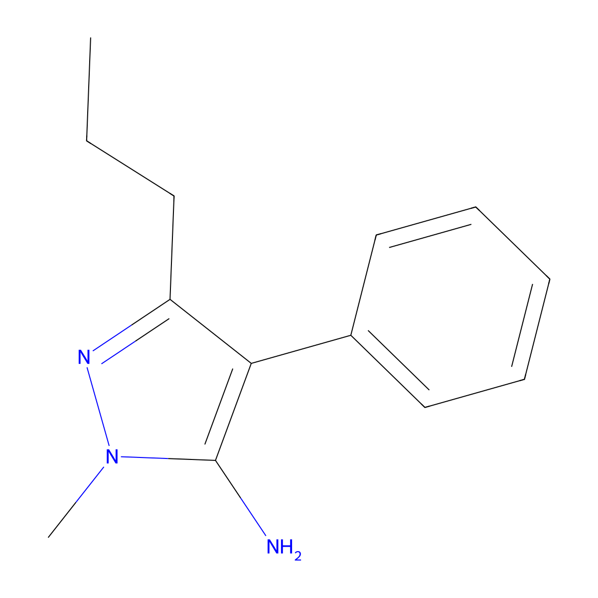 1-Methyl-4-phenyl-3-propyl-1H-pyrazol-5-amine molecular structure, CAS 4038-70-4