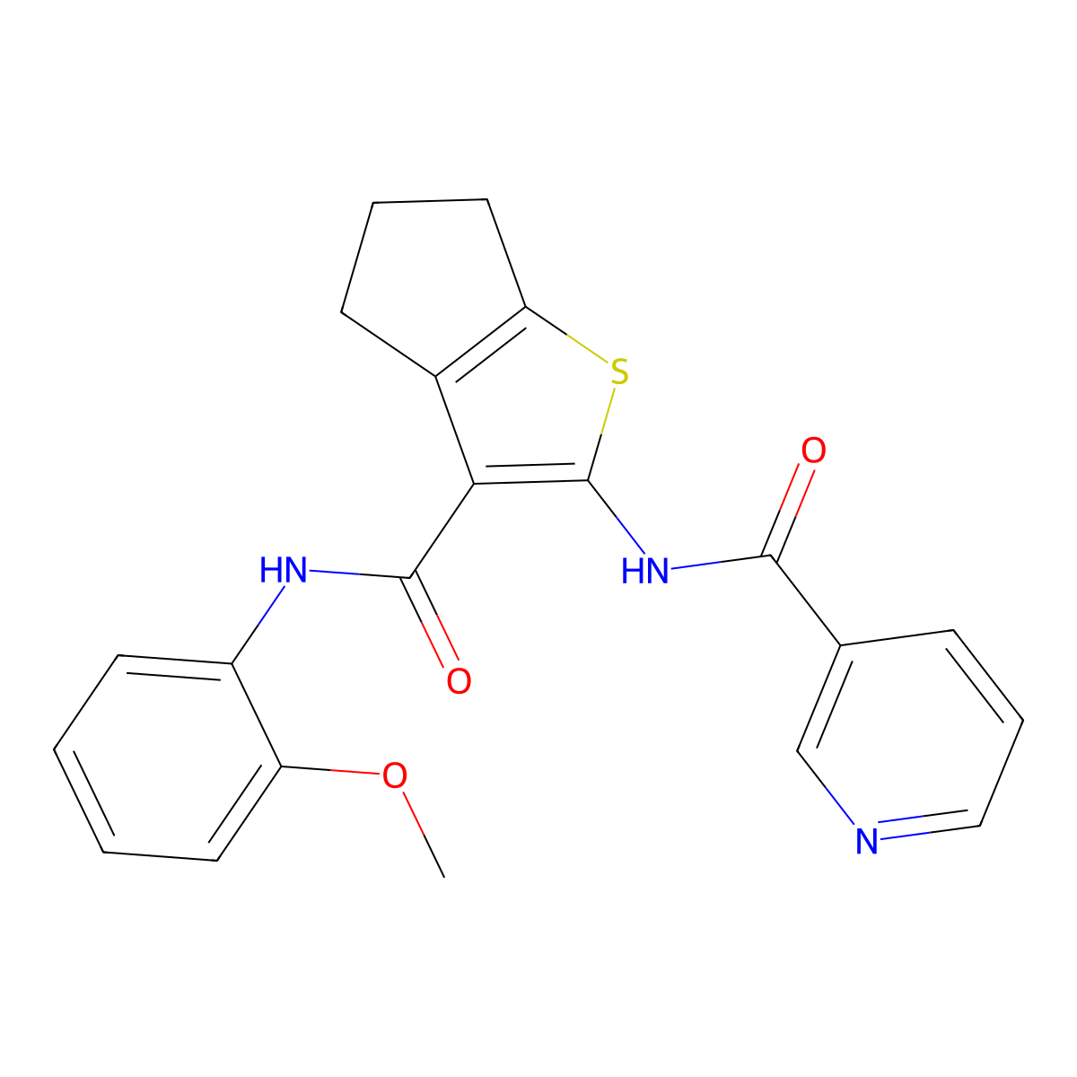 N-[3-[(2-methoxyphenyl)carbamoyl]-5,6-dihydro-4H-cyclopenta[b]thiophen-2-yl]pyridine-3-carboxamide molecular structure, CAS 403814-22-2
