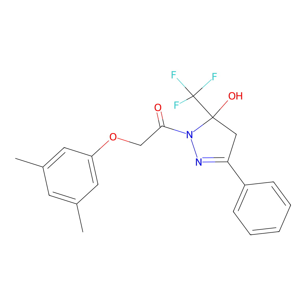 2-(3,5-dimethylphenoxy)-1-[5-hydroxy-3-phenyl-5-(trifluoromethyl)-4H-pyrazol-1-yl]ethanone molecular structure, CAS 403819-78-3