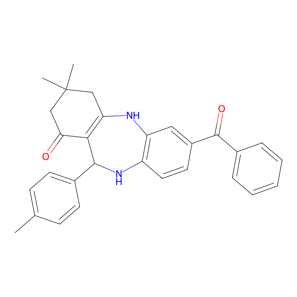 2-benzoyl-9,9-dimethyl-6-(4-methylphenyl)-6,8,10,11-tetrahydro-5H-benzo[b][1,4]benzodiazepin-7-one molecular structure, CAS 403820-64-4