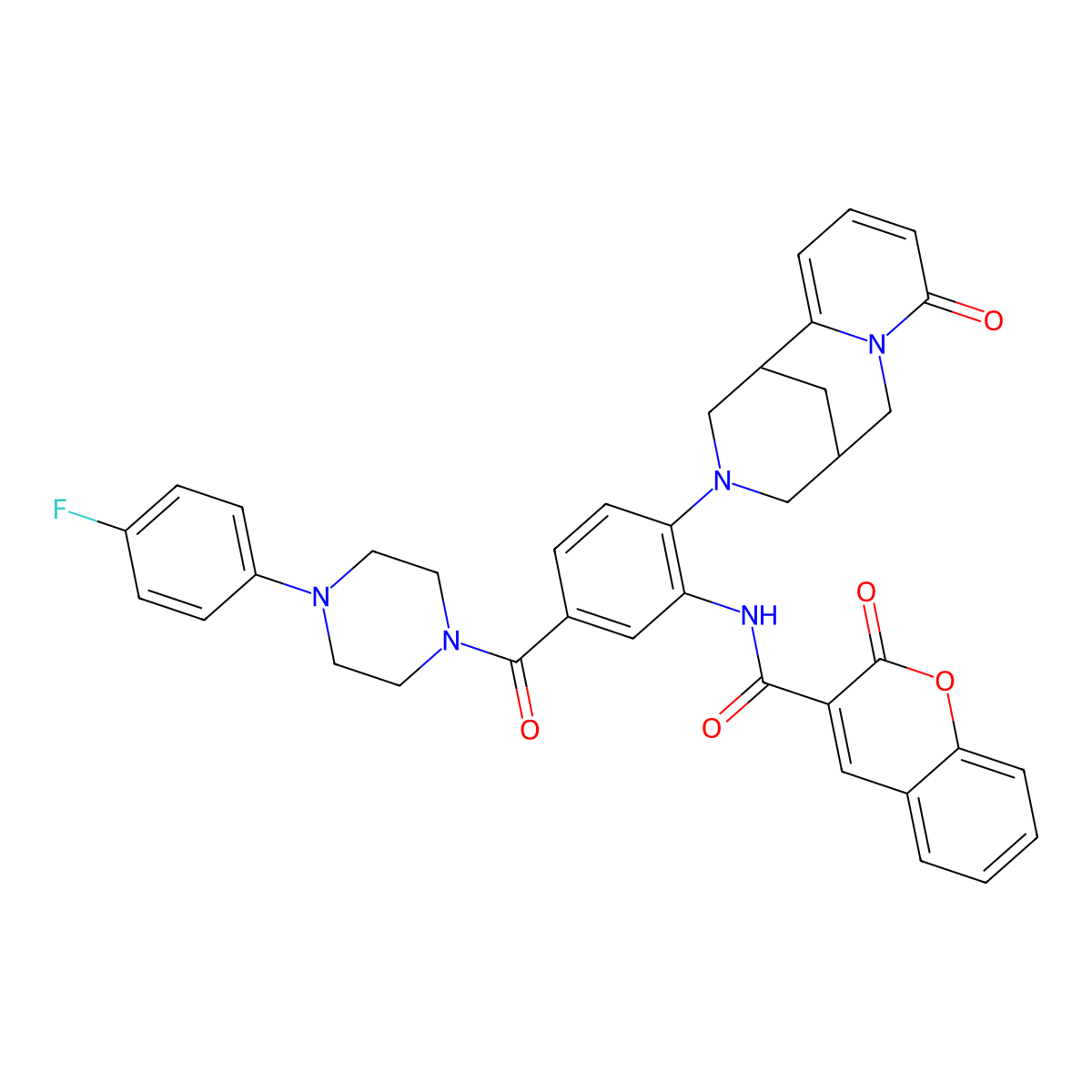 N-(5-(4-(4-fluorophenyl)piperazine-1-carbonyl)-2-(8-oxo-5,6-dihydro-1H-1,5-methanopyrido[1,2-a][1,5]diazocin-3(2H,4H,8H)-yl)phenyl)-2-oxo-2H-chromene-3-carboxamide molecular structure, CAS 403827-84-9