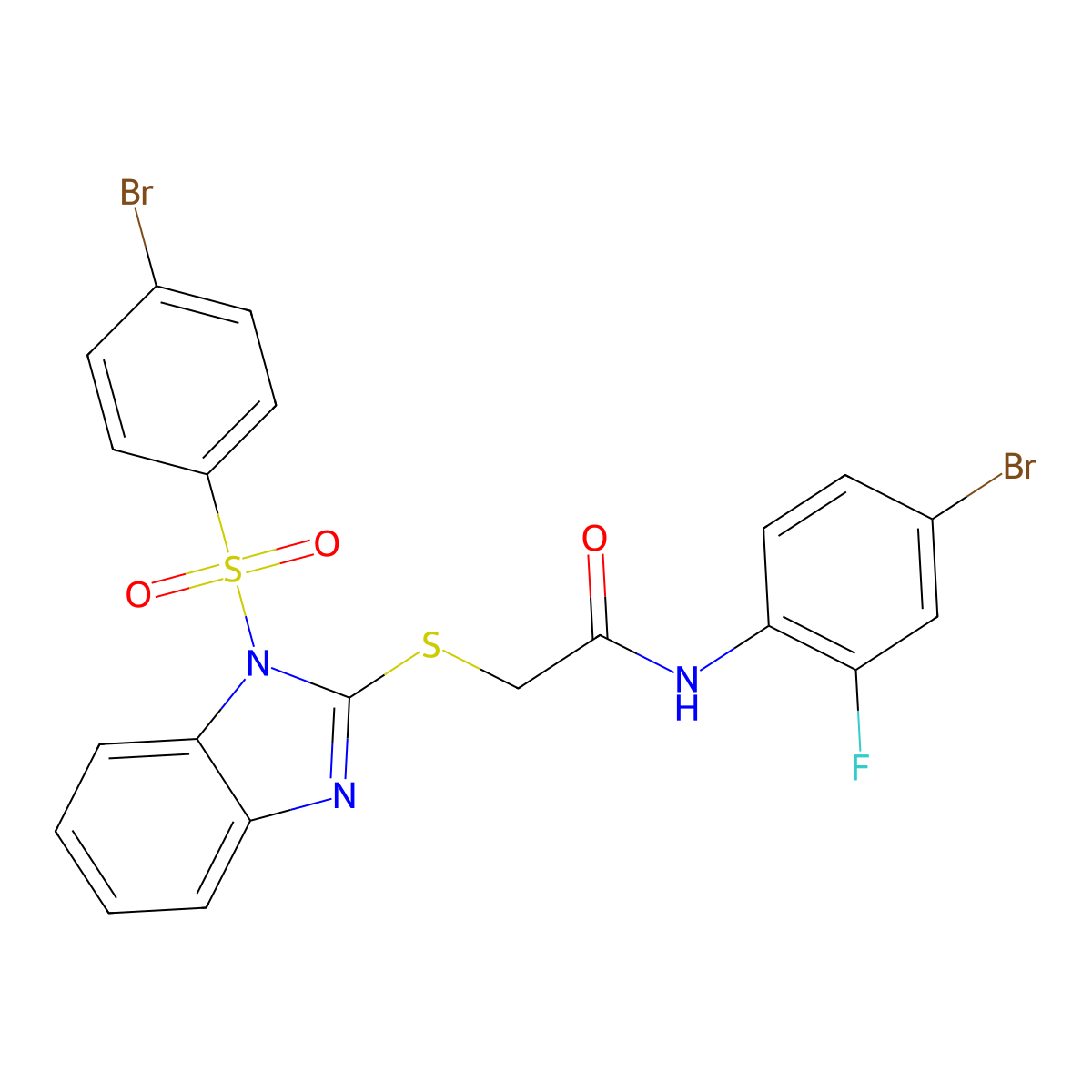 N-(4-bromo-2-fluorophenyl)-2-((1-((4-bromophenyl)sulfonyl)-1H-benzo[d]imidazol-2-yl)thio)acetamide molecular structure, CAS 403828-45-5