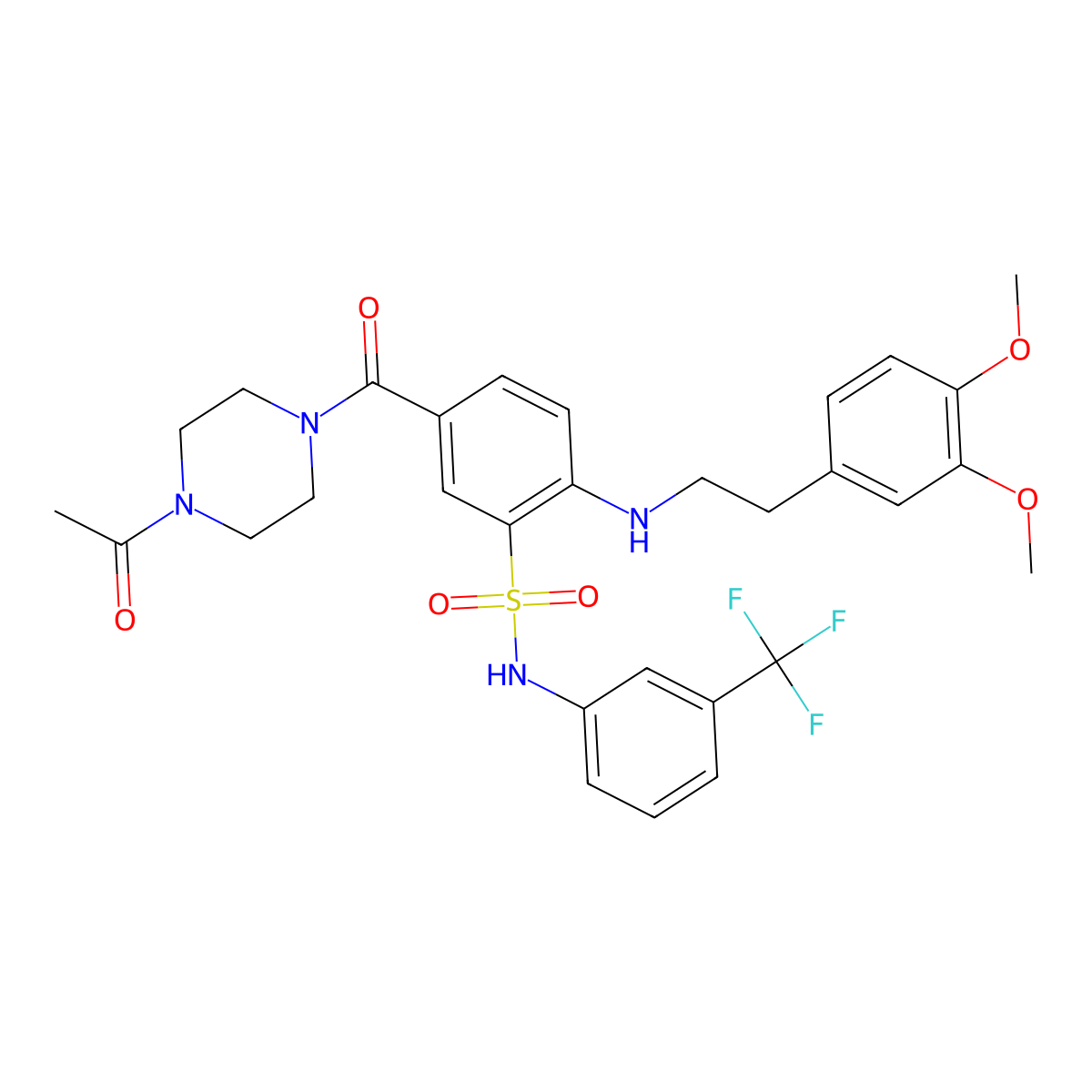 5-(4-acetylpiperazine-1-carbonyl)-2-((3,4-dimethoxyphenethyl)amino)-N-(3-(trifluoromethyl)phenyl)benzenesulfonamide molecular structure, CAS 403828-86-4