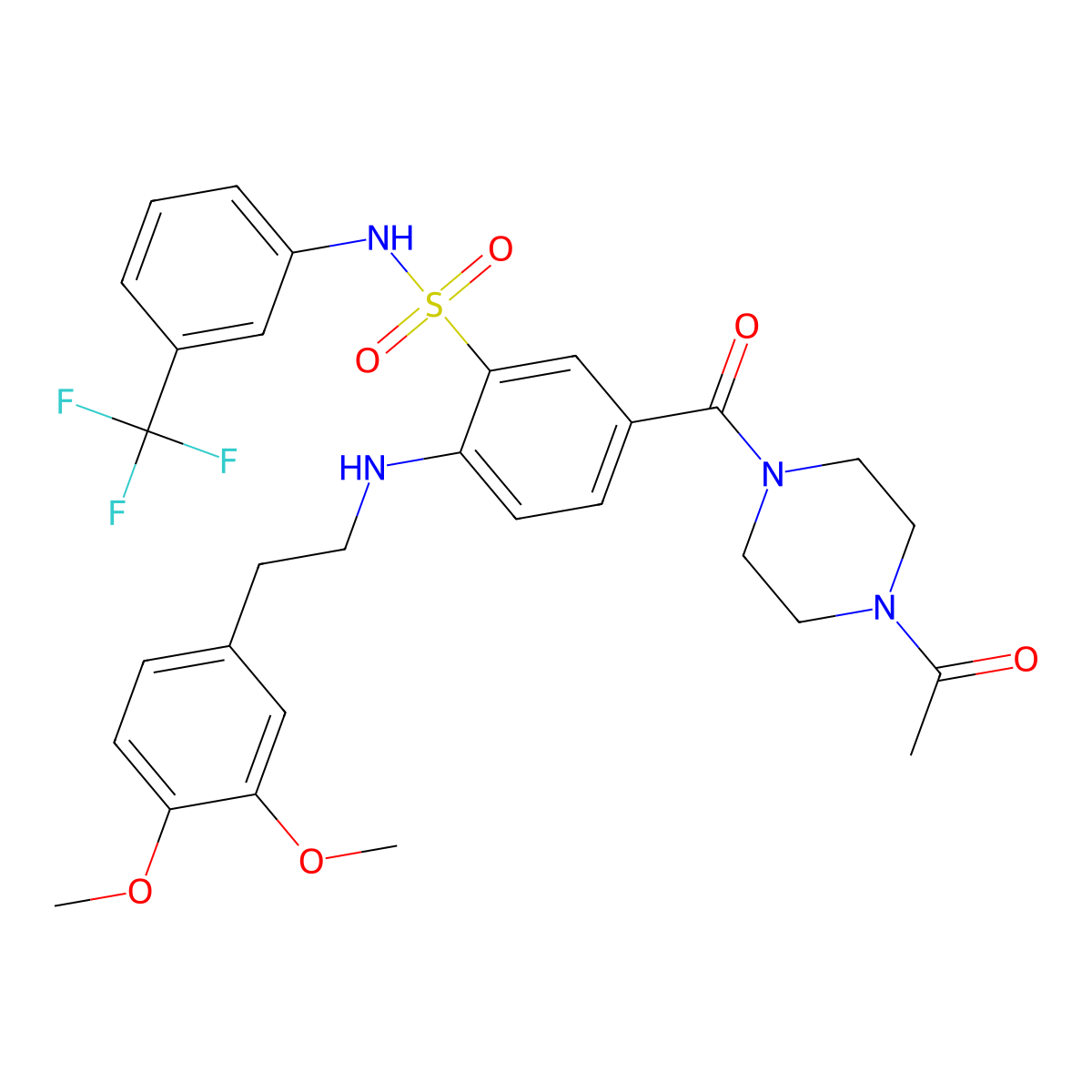5-(4-acetylpiperazine-1-carbonyl)-2-((3,4-dimethoxyphenethyl)amino)-N-(3-(trifluoromethyl)phenyl)benzenesulfonamide molecular structure, CAS 403828-86-4