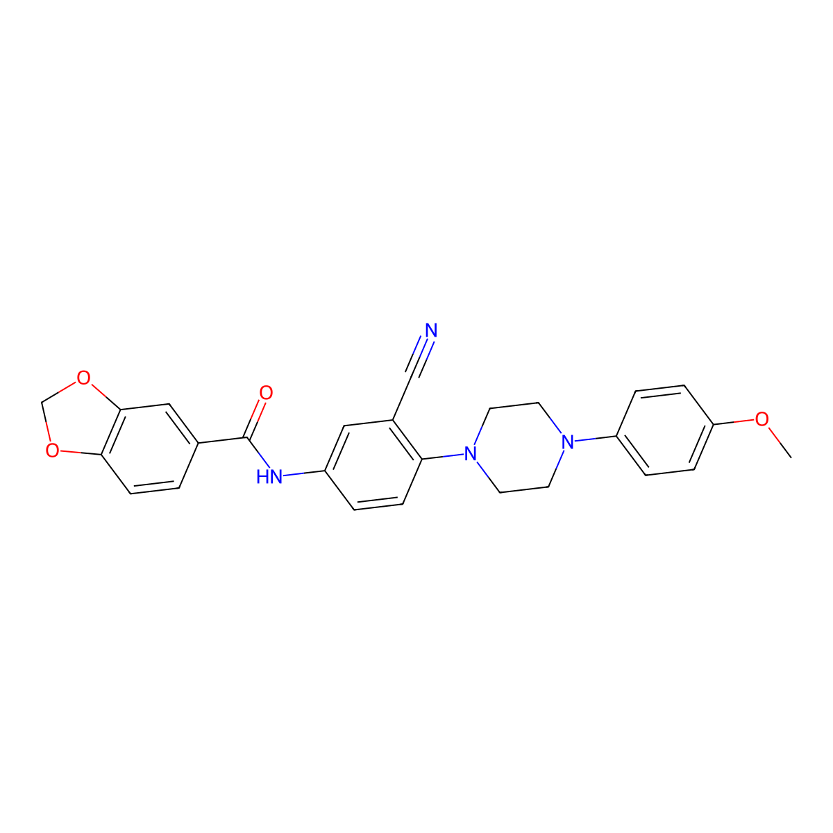 N-(3-cyano-4-(4-(4-methoxyphenyl)piperazin-1-yl)phenyl)benzo[d][1,3]dioxole-5-carboxamide molecular structure, CAS 403829-29-8