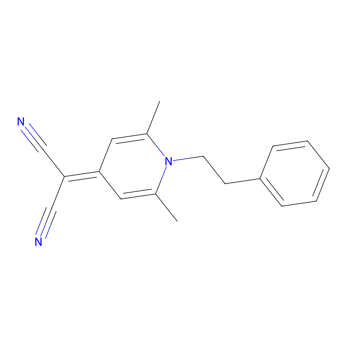 2-(2,6-dimethyl-1-phenethylpyridin-4(1H)-ylidene)malononitrile molecular structure, CAS 403830-91-1