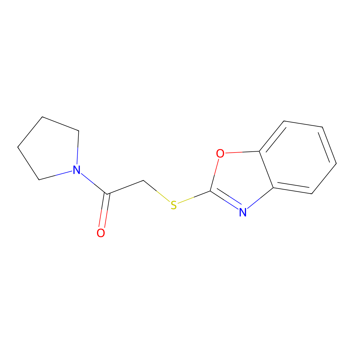 2-(1,3-Benzoxazol-2-ylsulfanyl)-1-pyrrolidin-1-ylethanone molecular structure, CAS 403833-11-4