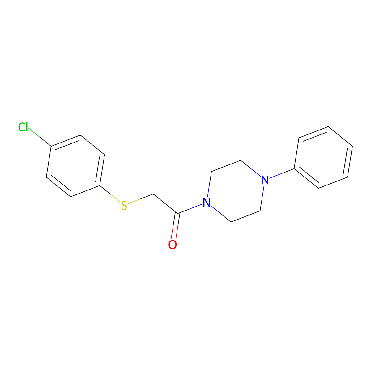 2-((4-Chlorophenyl)thio)-1-(4-phenylpiperazin-1-yl)ethanone molecular structure, CAS 403833-49-8