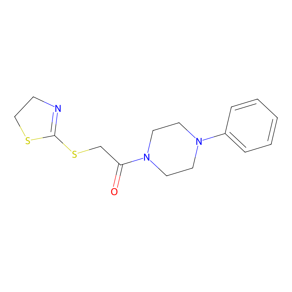 2-(4,5-Dihydro-1,3-thiazol-2-ylsulfanyl)-1-(4-phenylpiperazin-1-yl)ethanone molecular structure, CAS 403833-58-9