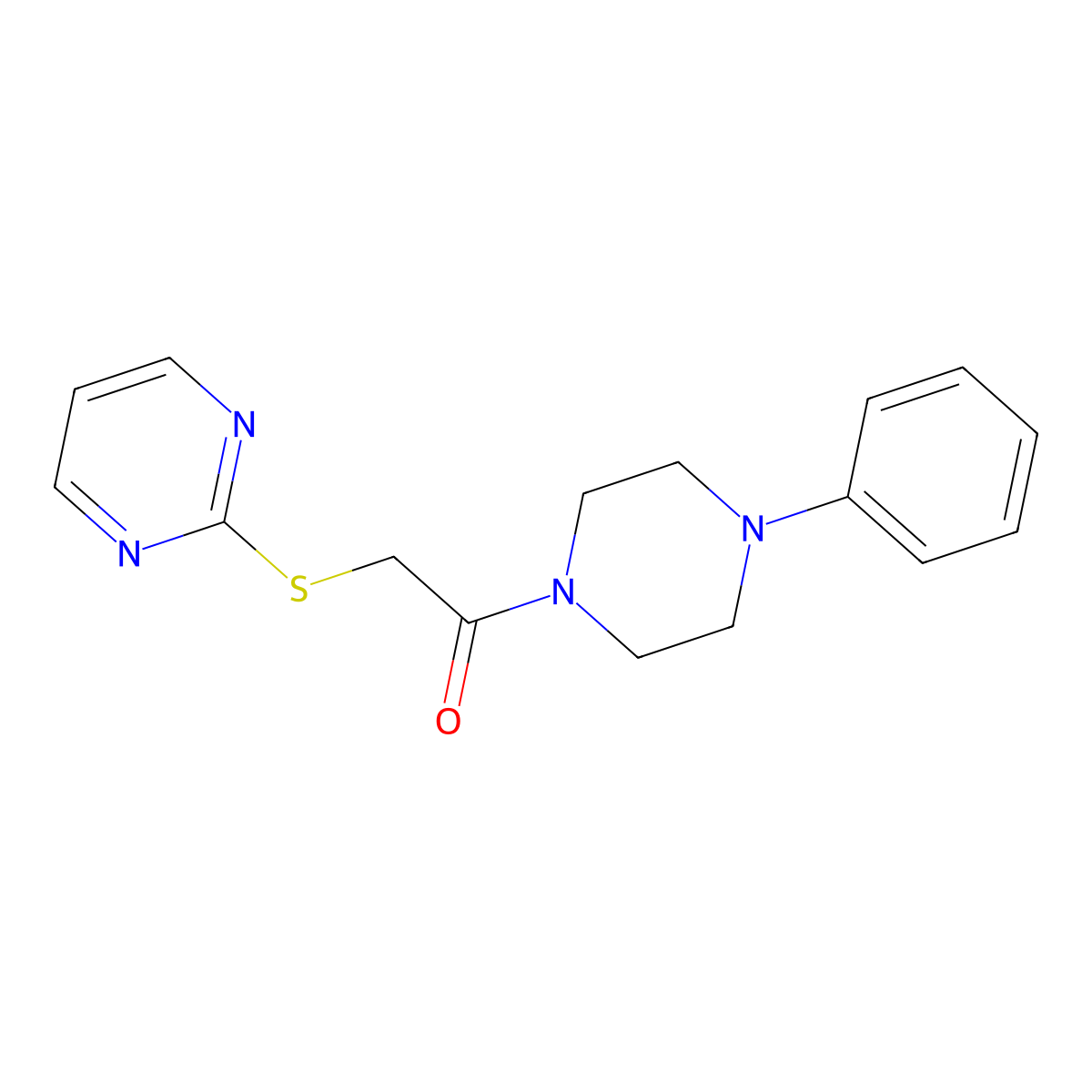 1-(4-Phenylpiperazin-1-yl)-2-(pyrimidin-2-ylsulfanyl)ethanone molecular structure, CAS 403833-62-5