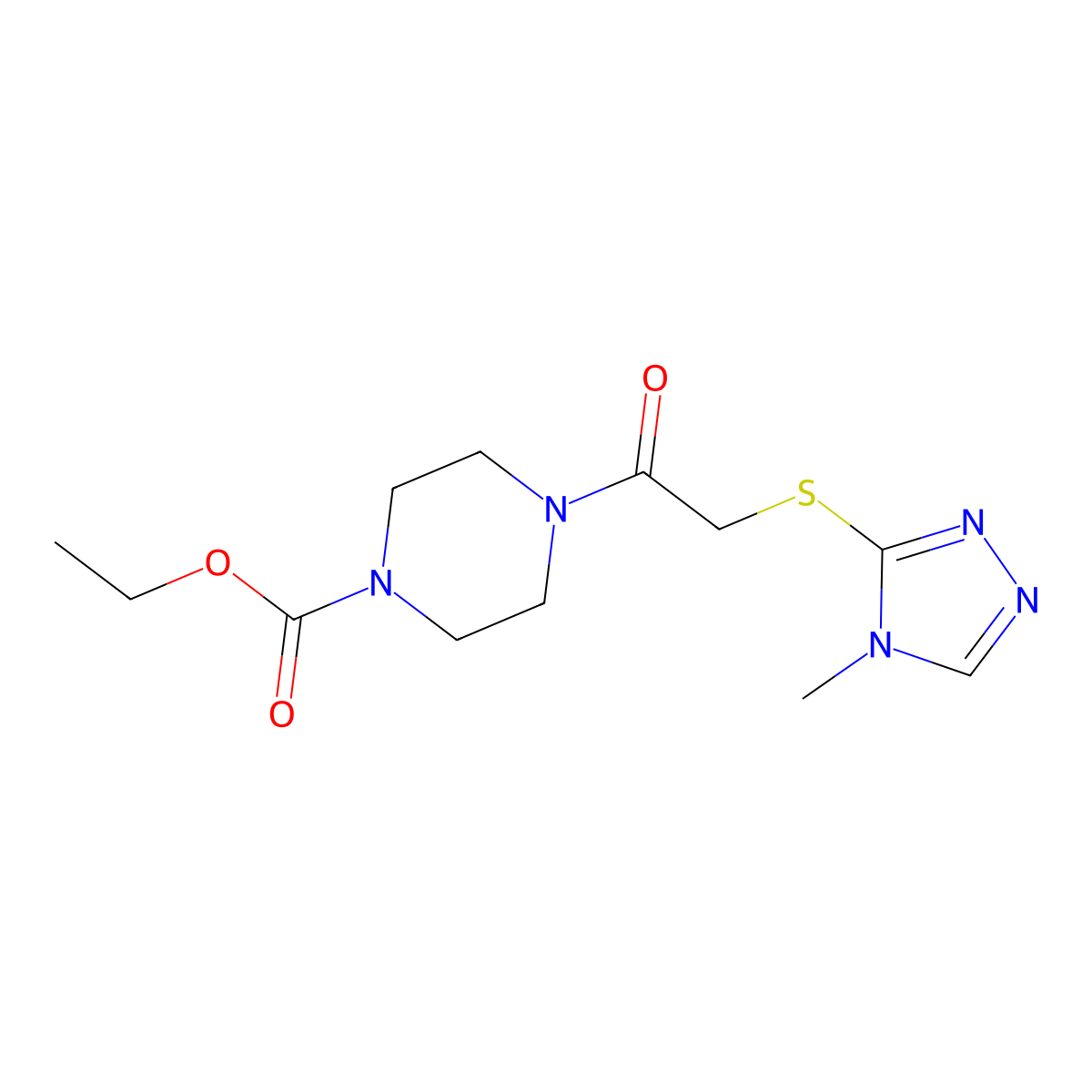 ethyl 4-(2-((4-methyl-4H-1,2,4-triazol-3-yl)thio)acetyl)piperazine-1-carboxylate molecular structure, CAS 403833-75-0