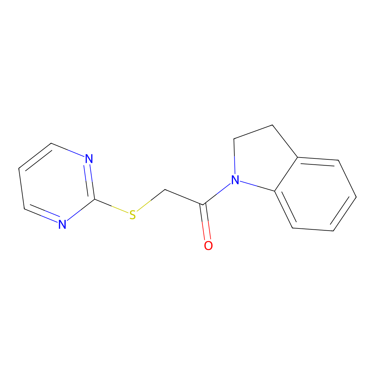 1-(Indolin-1-yl)-2-(pyrimidin-2-ylthio)ethanone molecular structure, CAS 403834-07-1