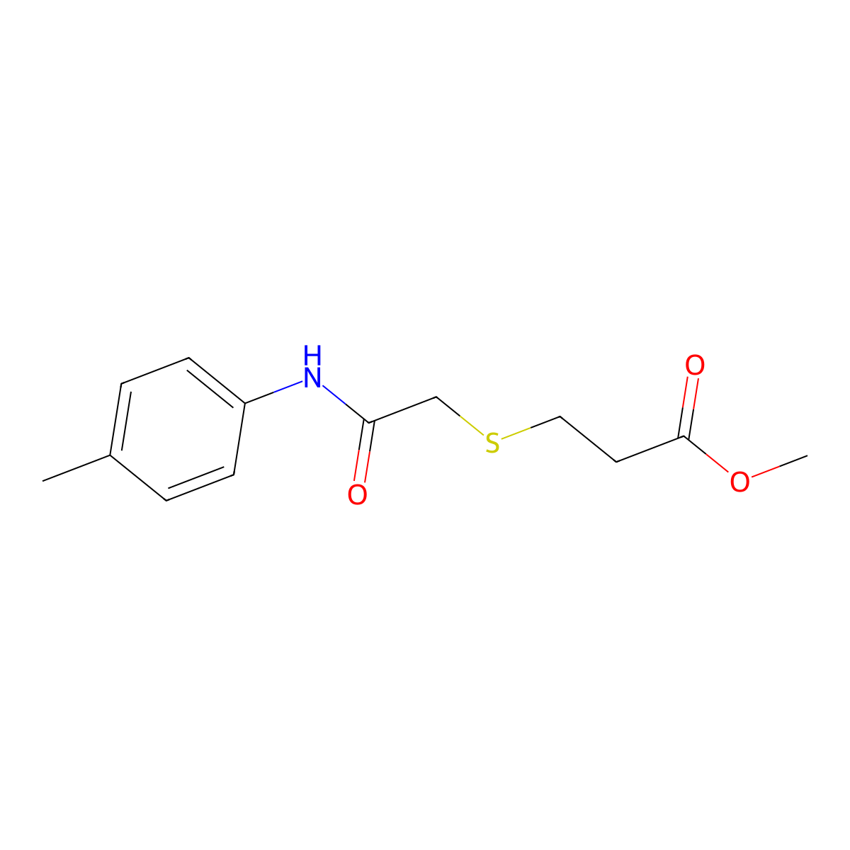 Methyl 3-((2-oxo-2-(p-tolylamino)ethyl)thio)propanoate molecular structure, CAS 403834-49-1