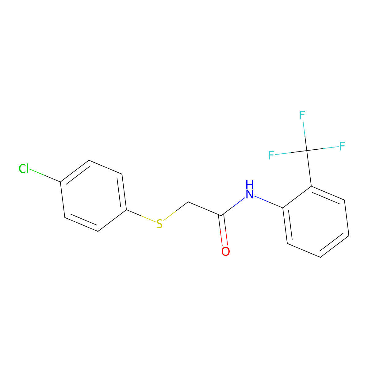 2-((4-chlorophenyl)thio)-N-(2-(trifluoromethyl)phenyl)acetamide molecular structure, CAS 403834-54-8