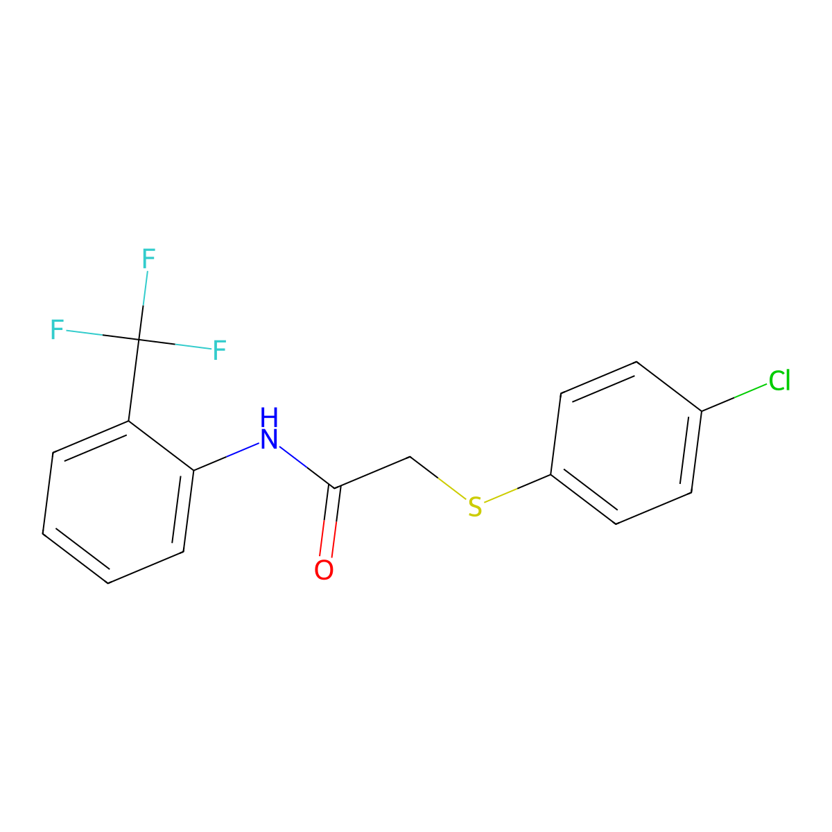 2-((4-chlorophenyl)thio)-N-(2-(trifluoromethyl)phenyl)acetamide molecular structure, CAS 403834-54-8